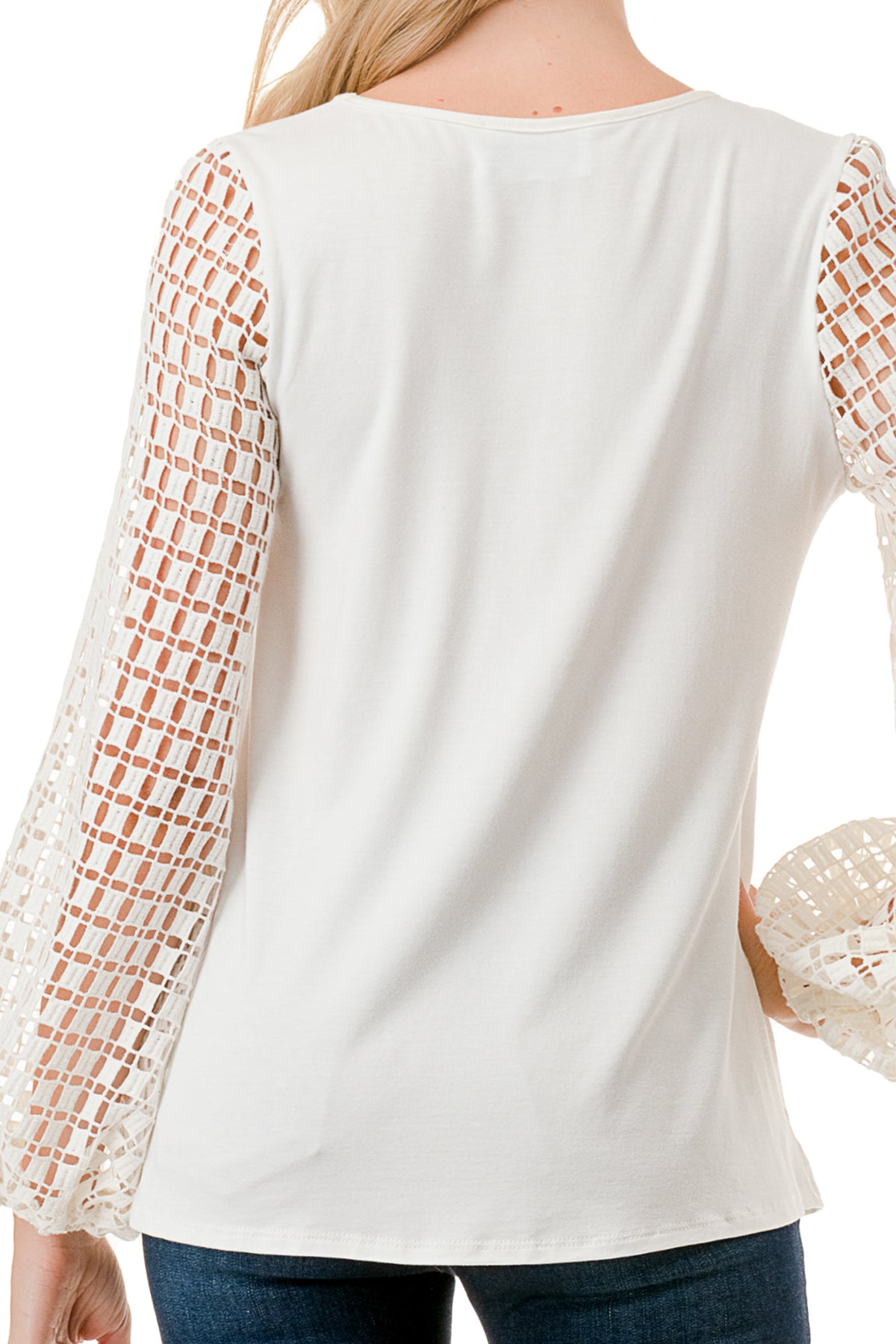 NORAH BUBBLE SLEEVE TOP (IVORY / IVORY SQUARE LACE)- VT3023S