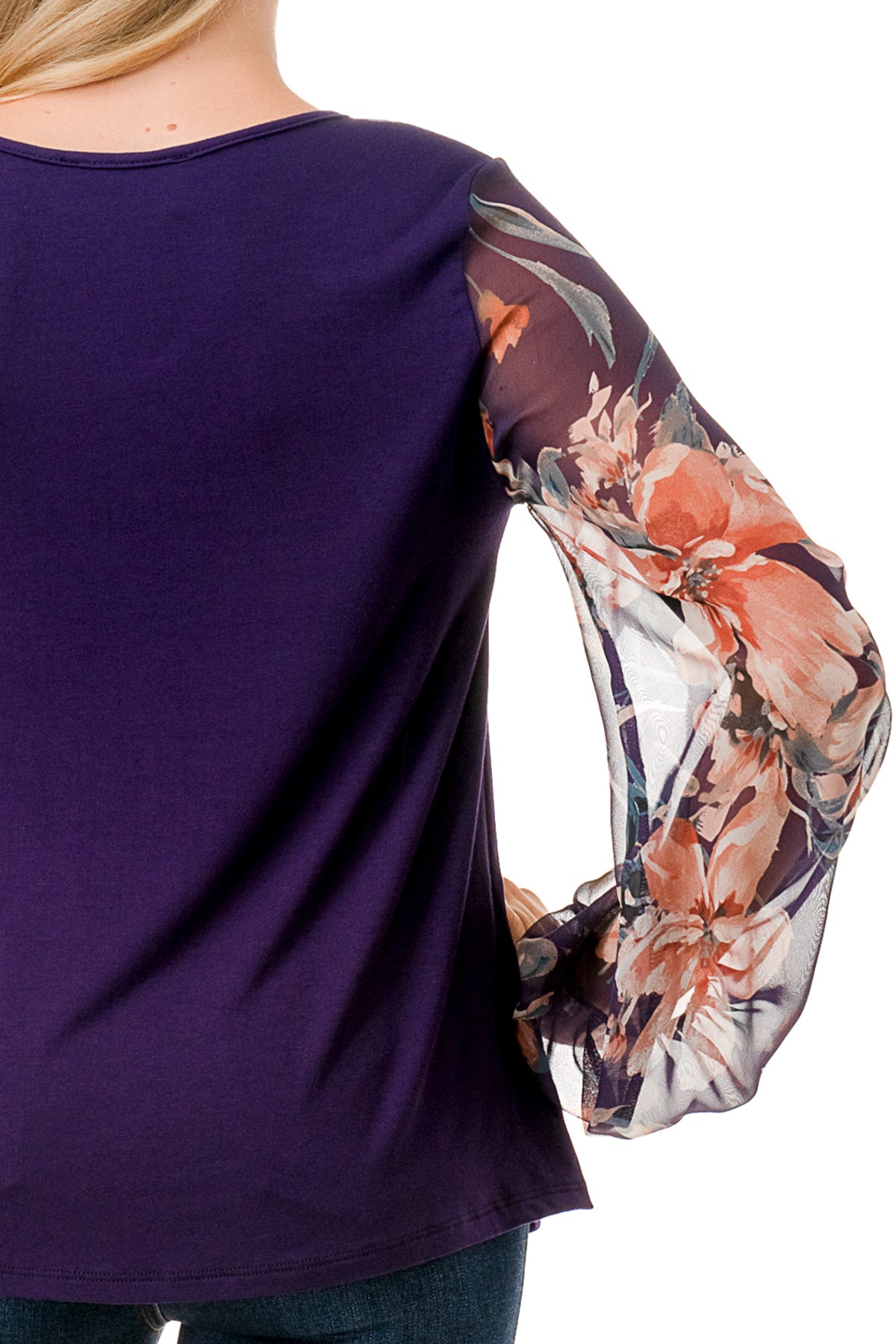 NORAH BUBBLE SLEEVE TOP (PURPLE / PURPLE FLPWER CHIFFON)- VT3023S