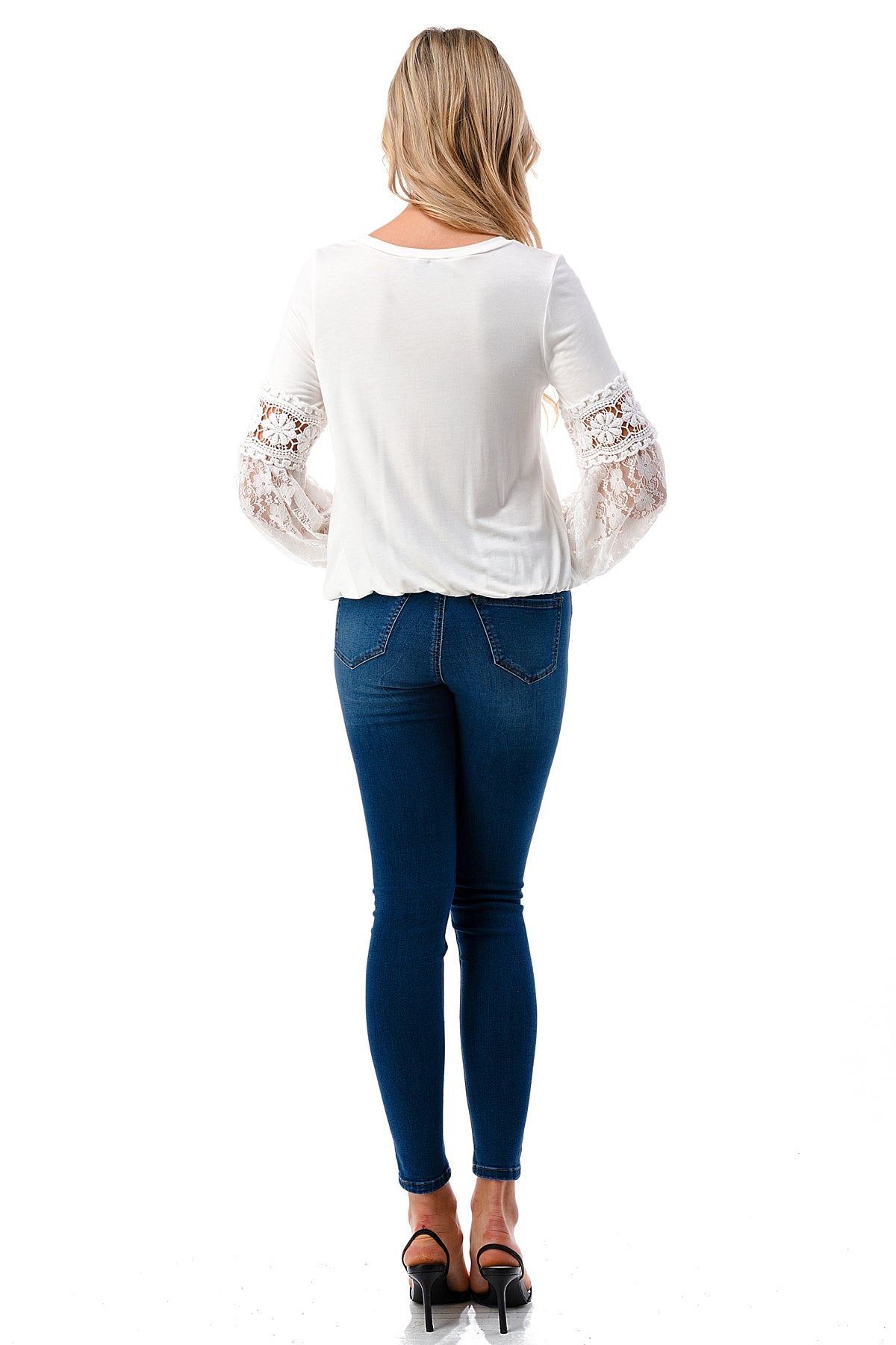 CLAIRE V NECK FRONT TIE TOP (IVORY/ IVORY LACE)-VT3044
