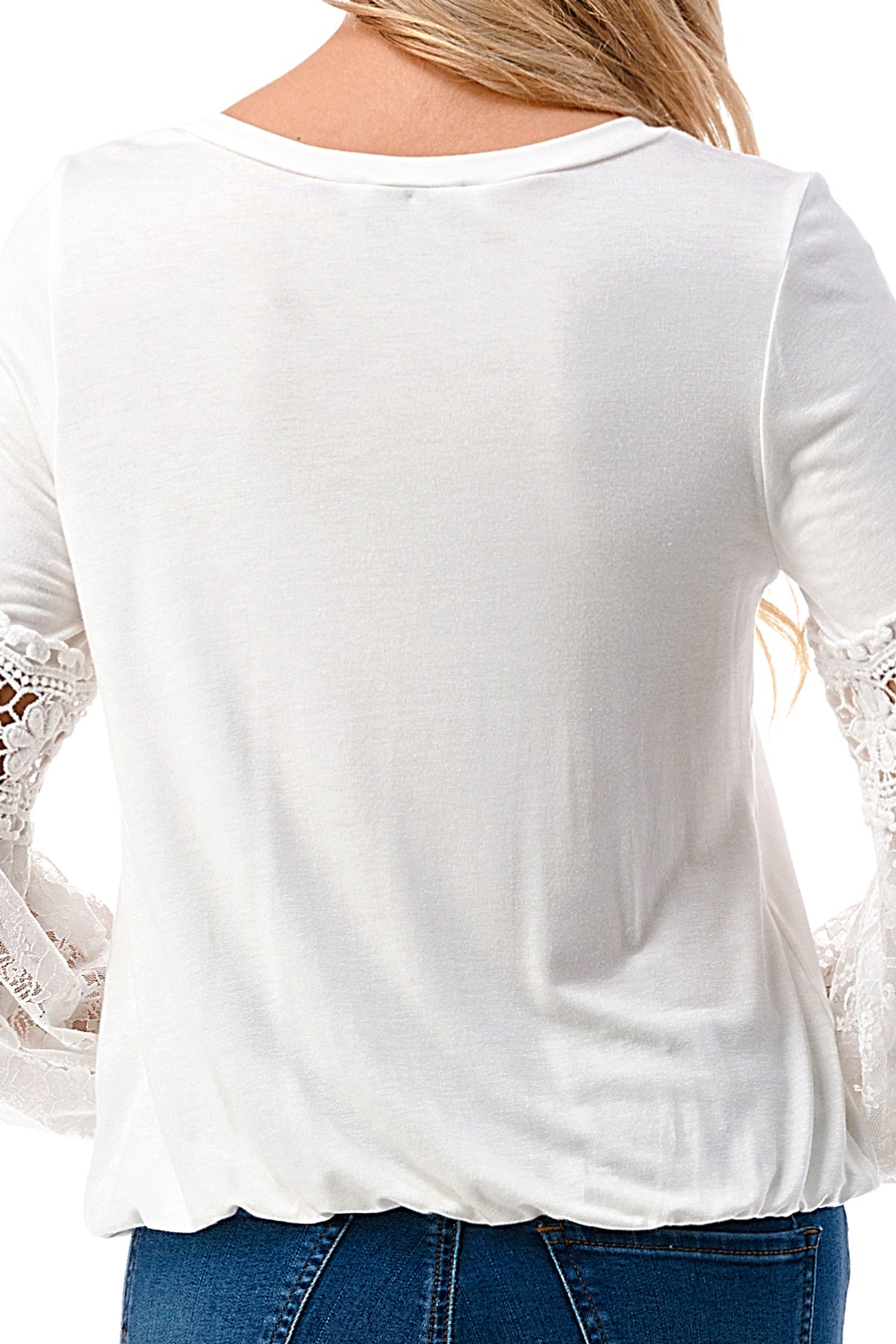 CLAIRE V NECK FRONT TIE TOP (IVORY/ IVORY LACE)-VT3044