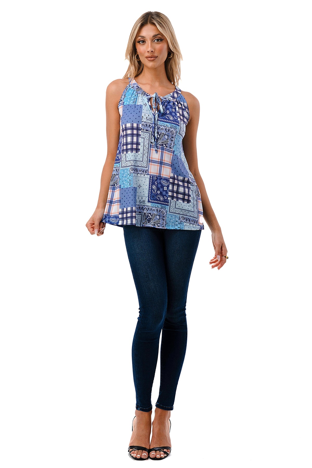 RUTH CAMI TOP (BLUE PATCH WORK)- VT3105