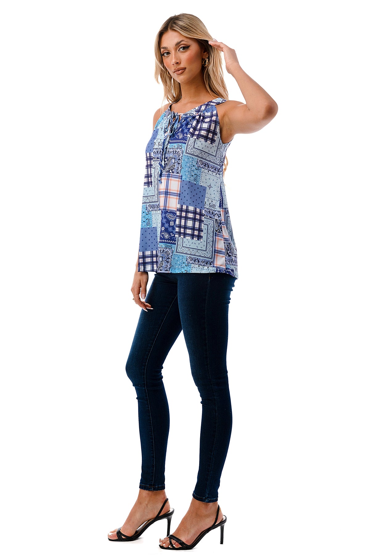 RUTH CAMI TOP (BLUE PATCH WORK)- VT3105