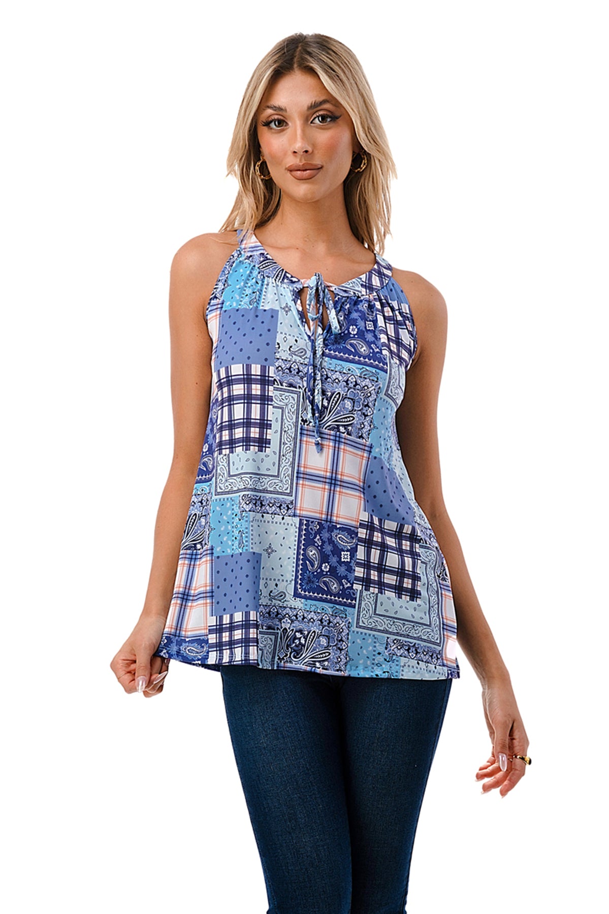 RUTH CAMI TOP (BLUE PATCH WORK)- VT3105