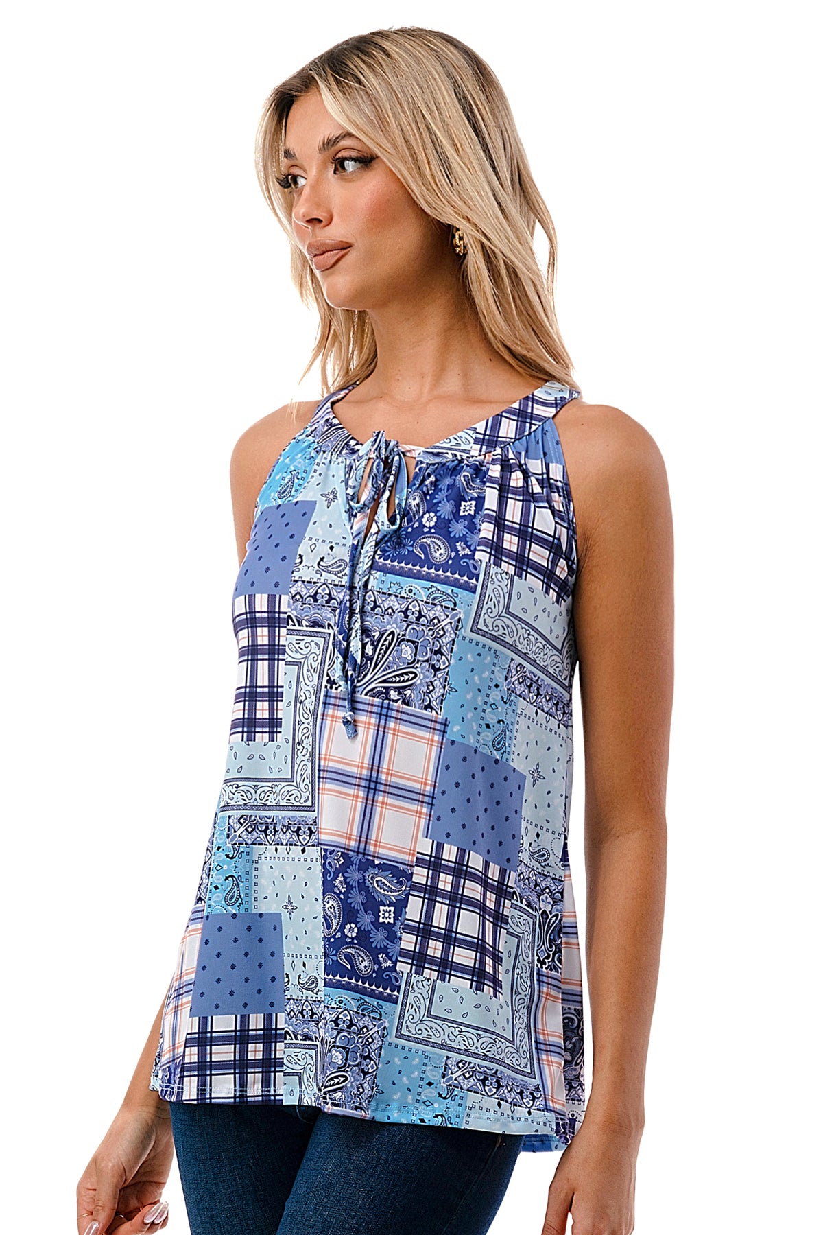 RUTH CAMI TOP (BLUE PATCH WORK)- VT3105