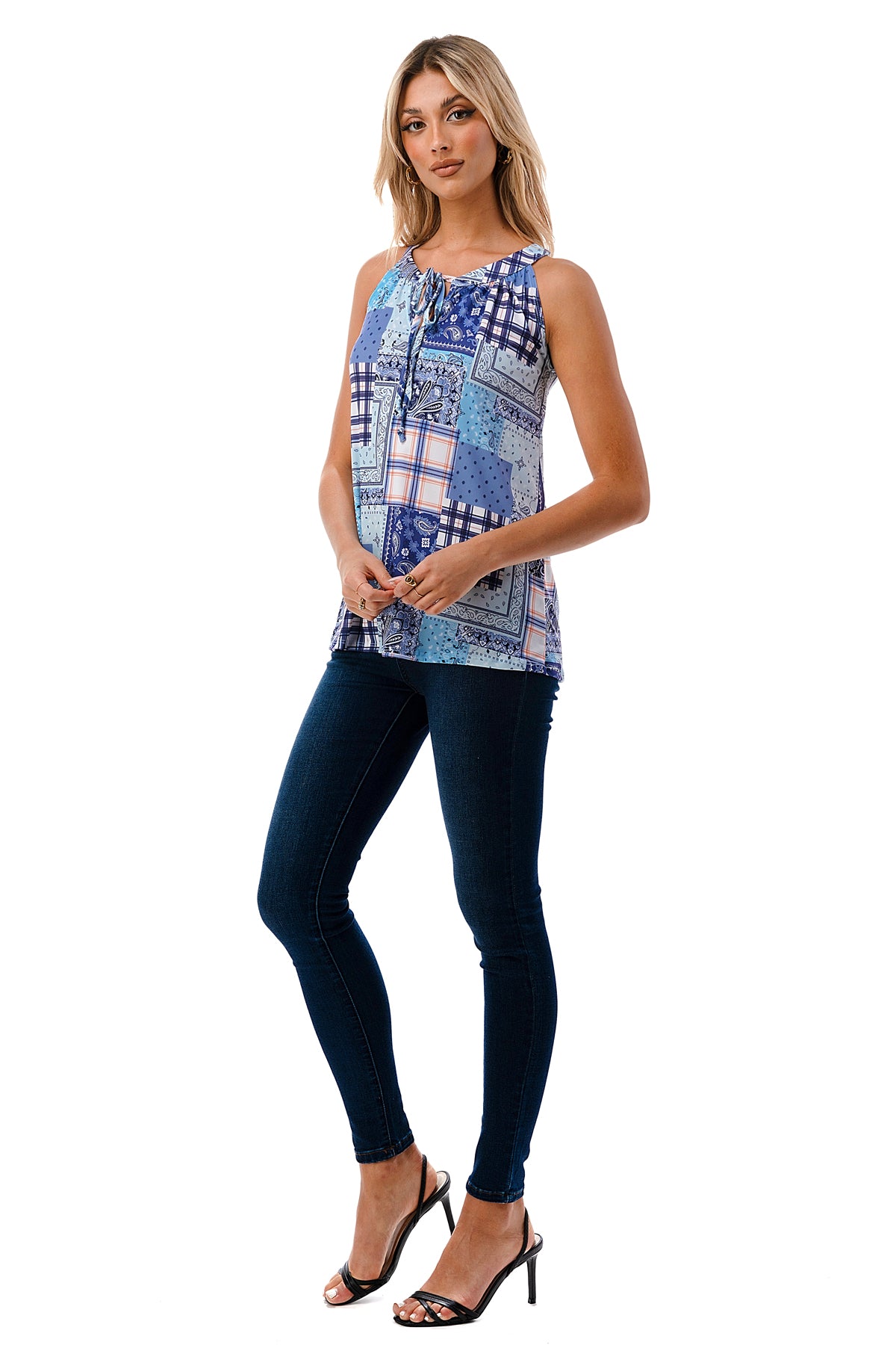 RUTH CAMI TOP (BLUE PATCH WORK)- VT3105