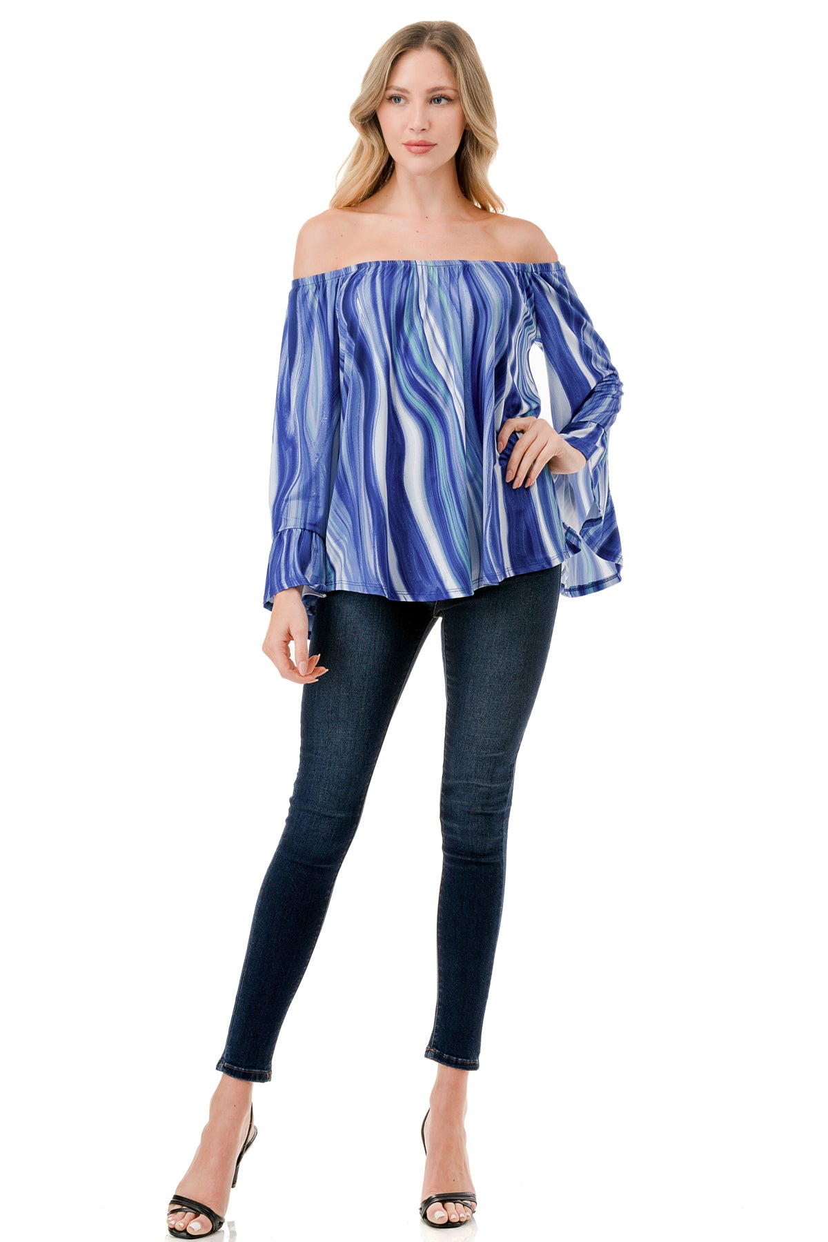 CORDELIA OFF SHOULDER TOP (BLUE WATERCOLOR)-VT3154