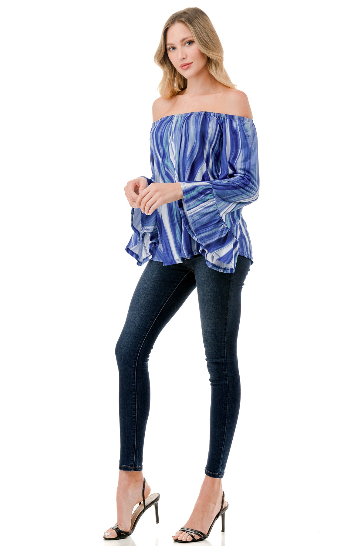 CORDELIA OFF SHOULDER TOP (BLUE WATERCOLOR)-VT3154