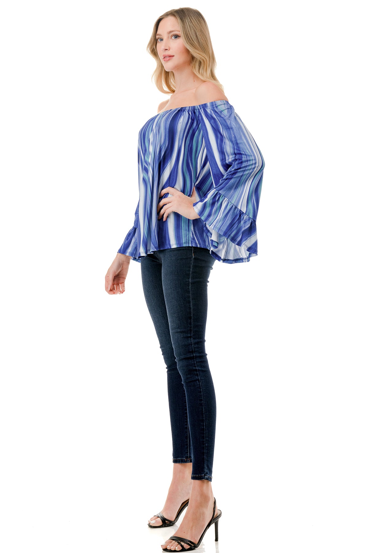 CORDELIA OFF SHOULDER TOP (BLUE WATERCOLOR)-VT3154