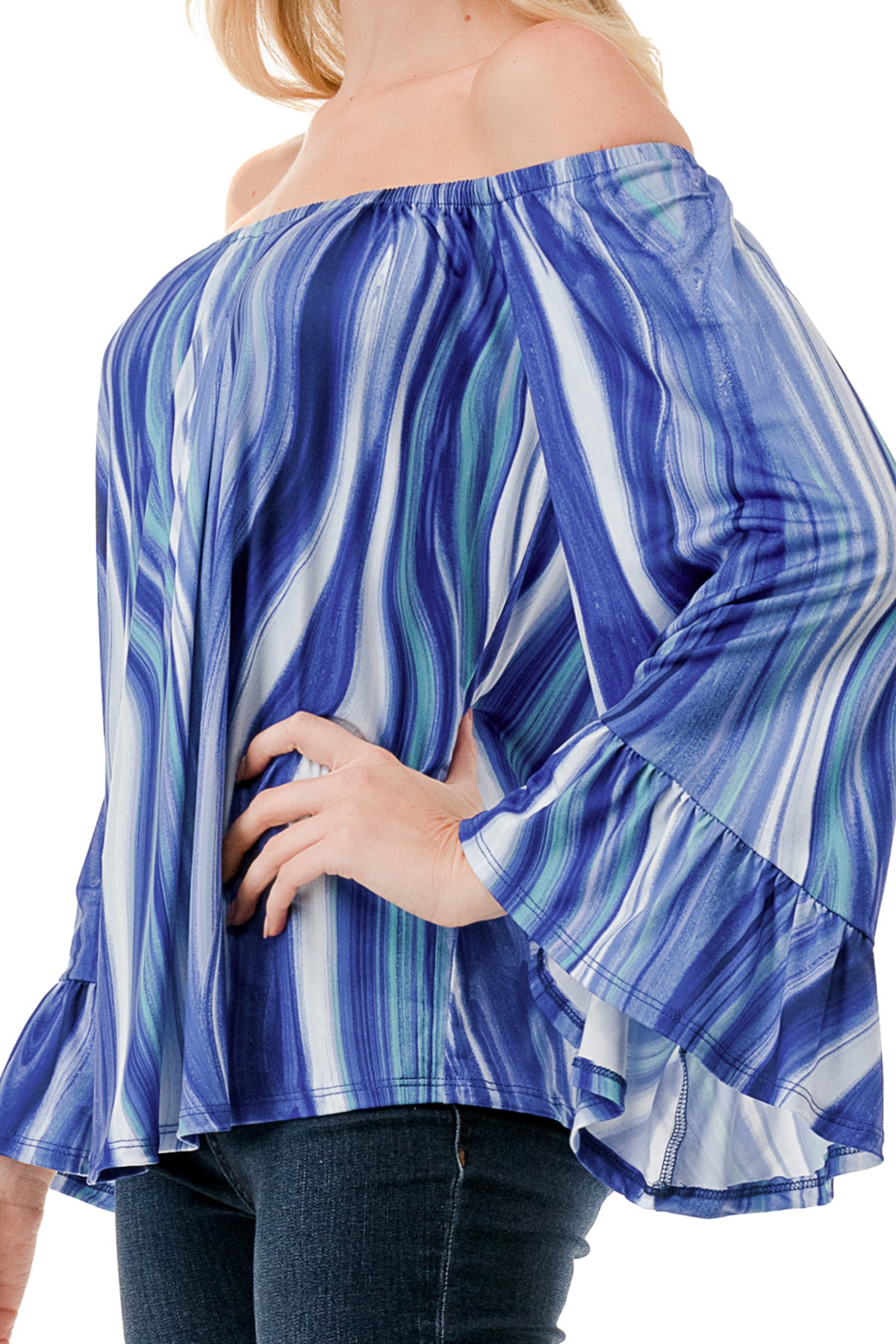 CORDELIA OFF SHOULDER TOP (BLUE WATERCOLOR)-VT3154