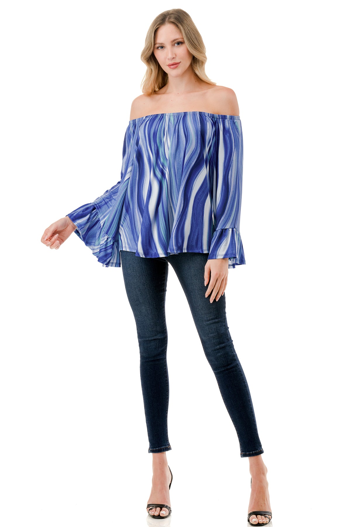 CORDELIA OFF SHOULDER TOP (BLUE WATERCOLOR)-VT3154