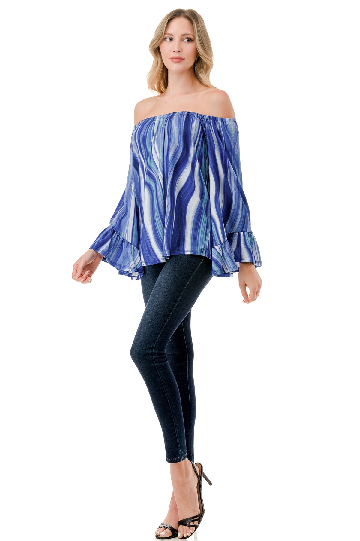 CORDELIA OFF SHOULDER TOP (BLUE WATERCOLOR)-VT3154