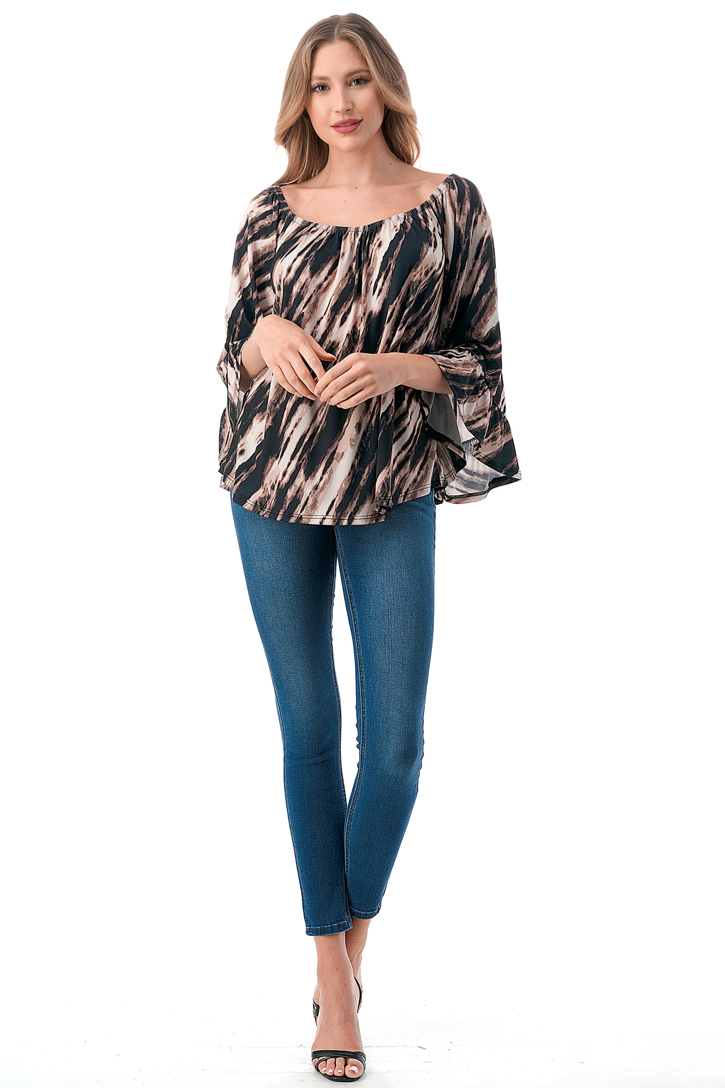 CORDELIA OFF SHOULDER TOP (BROWN WATERCOLOR)-VT3154