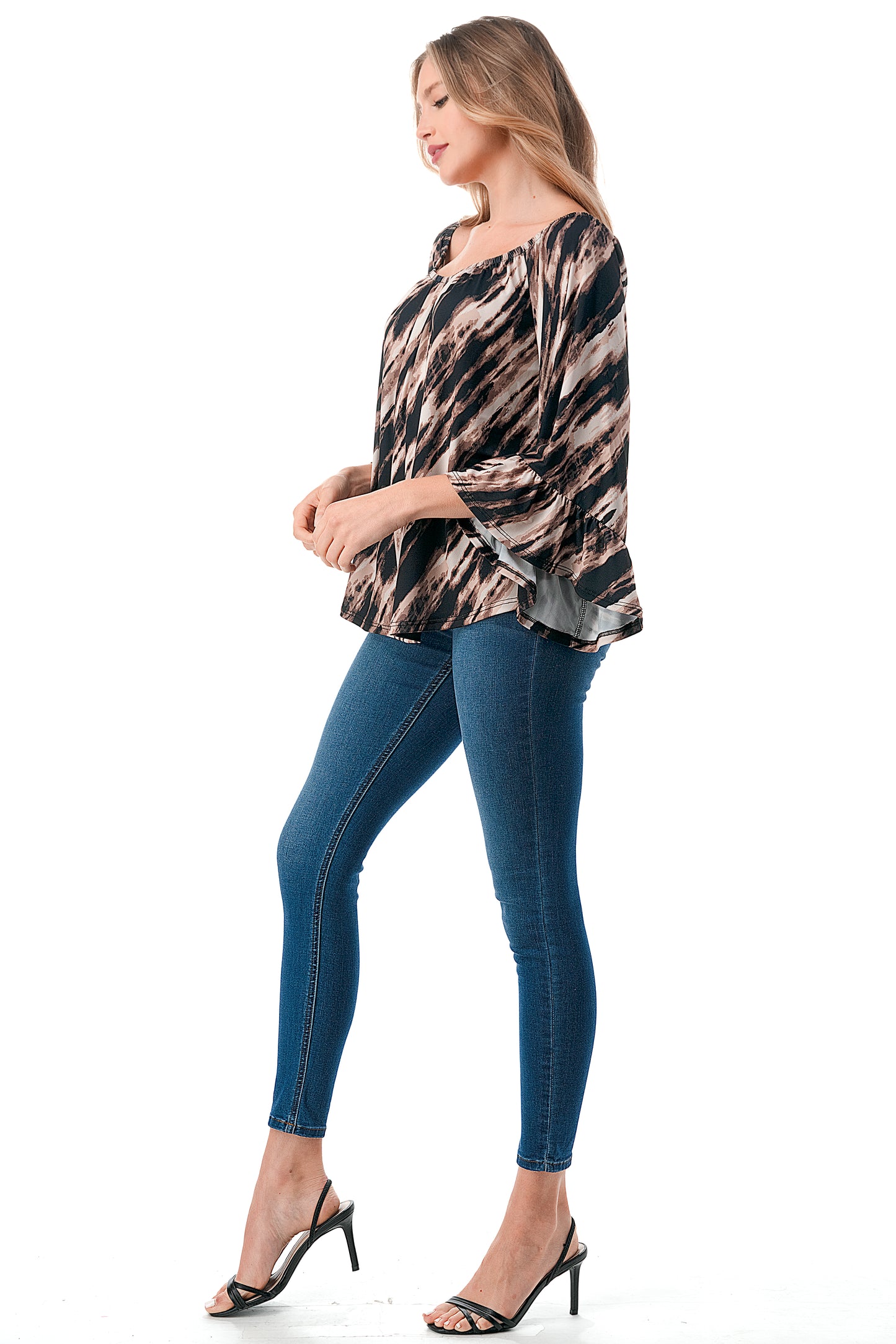 CORDELIA OFF SHOULDER TOP (BROWN WATERCOLOR)-VT3154
