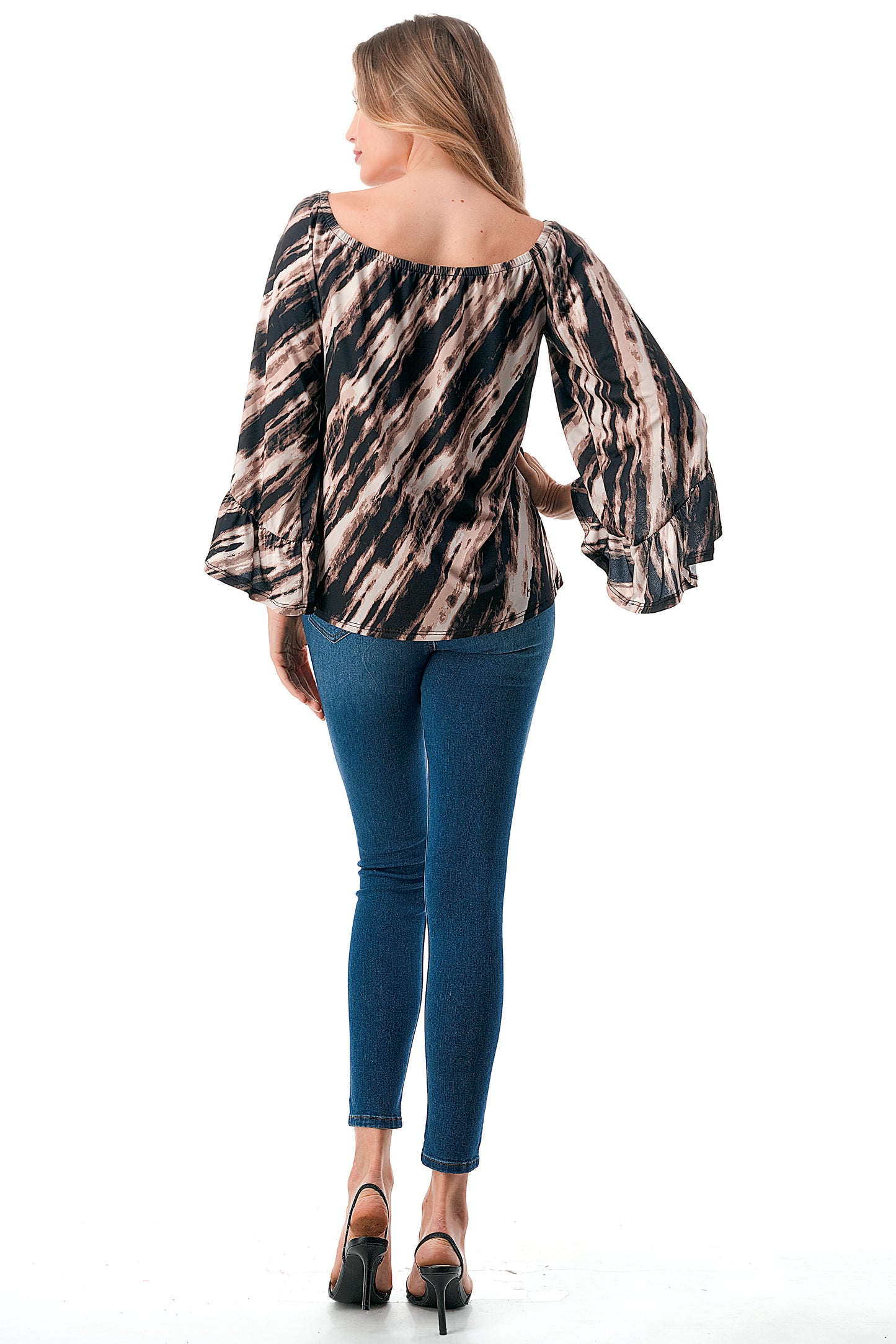 CORDELIA OFF SHOULDER TOP (BROWN WATERCOLOR)-VT3154