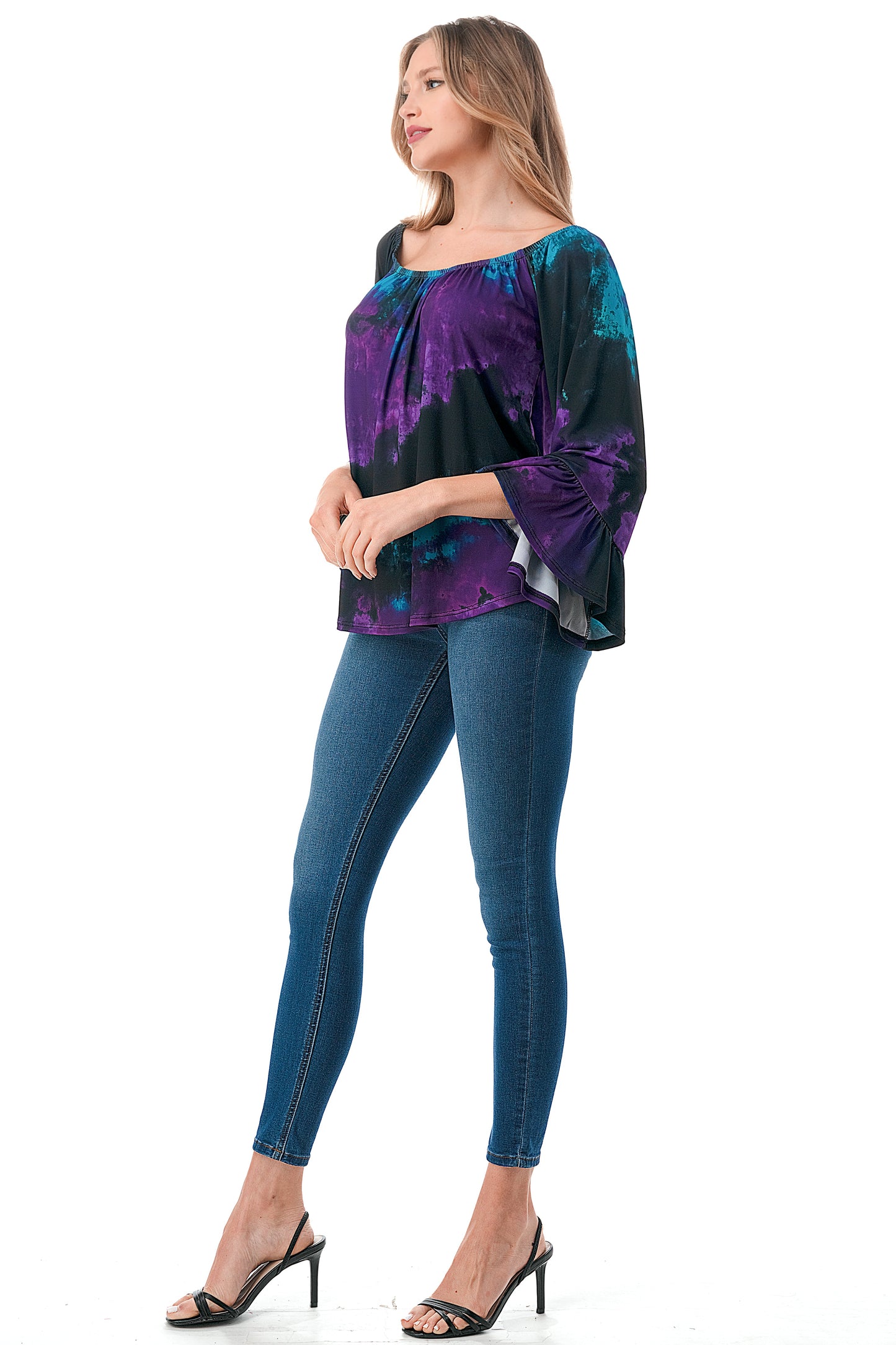 CORDELIA OFF SHOULDER TOP (PURPLE GREEN TIE DYE)-VT3154