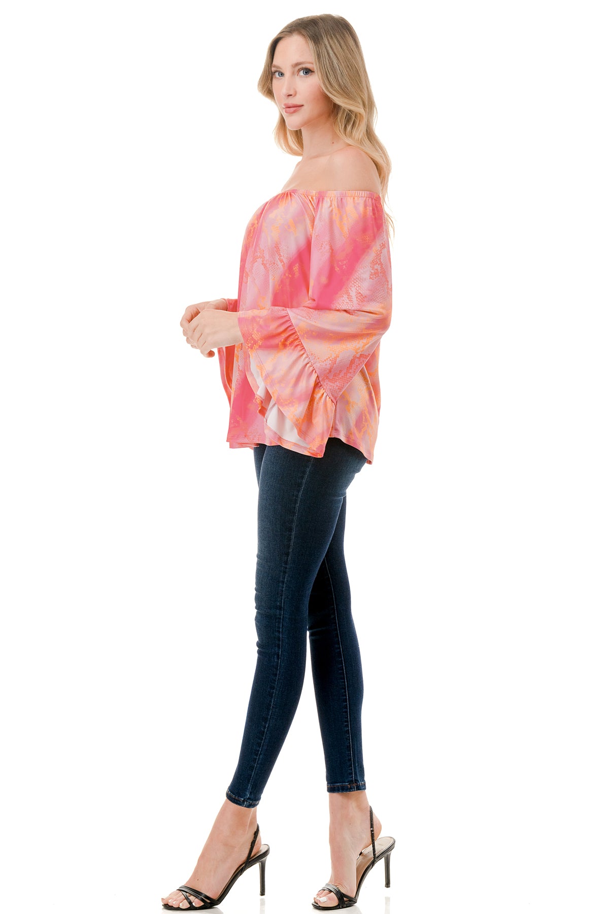 CORDELIA OFF SHOULDER TOP (PINK WATERCOLOR SNAKE)-VT3154