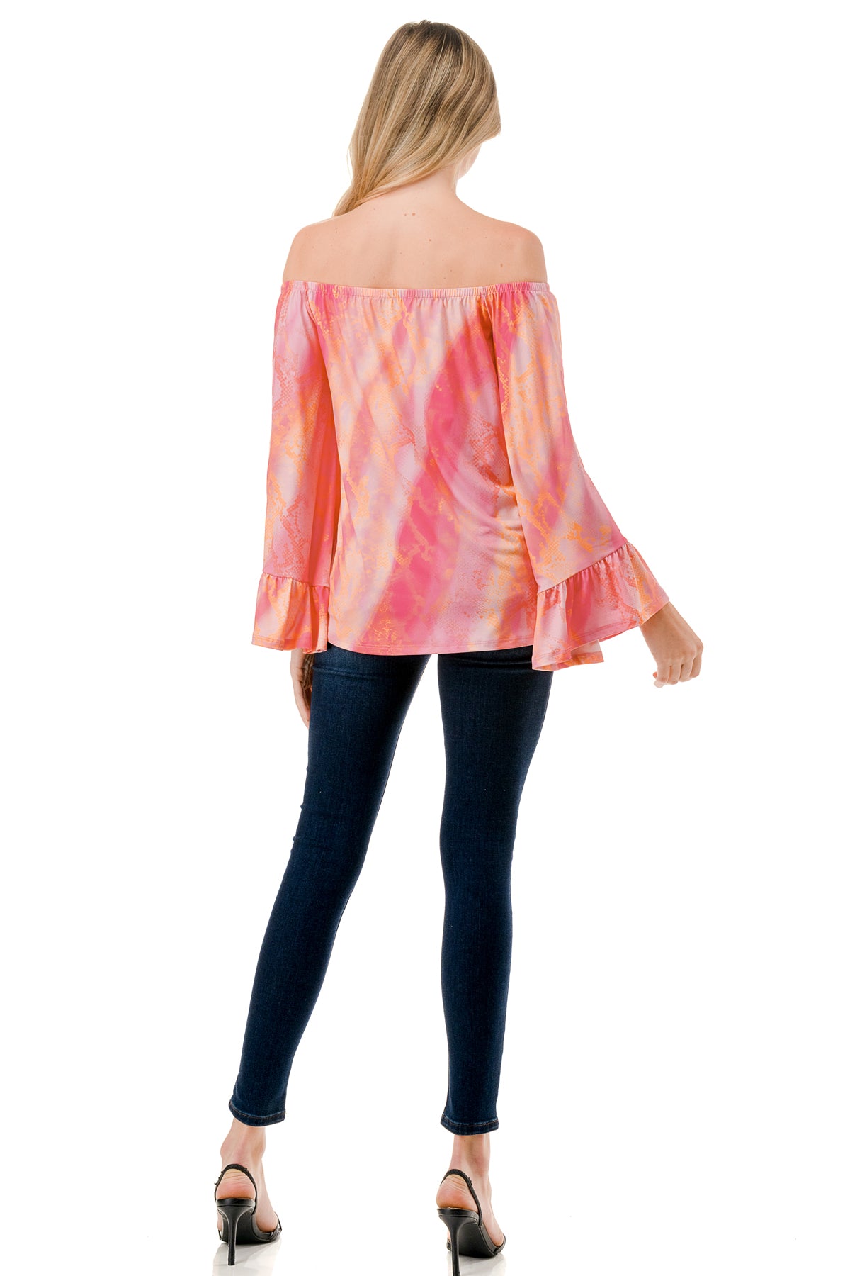 CORDELIA OFF SHOULDER TOP (PINK WATERCOLOR SNAKE)-VT3154