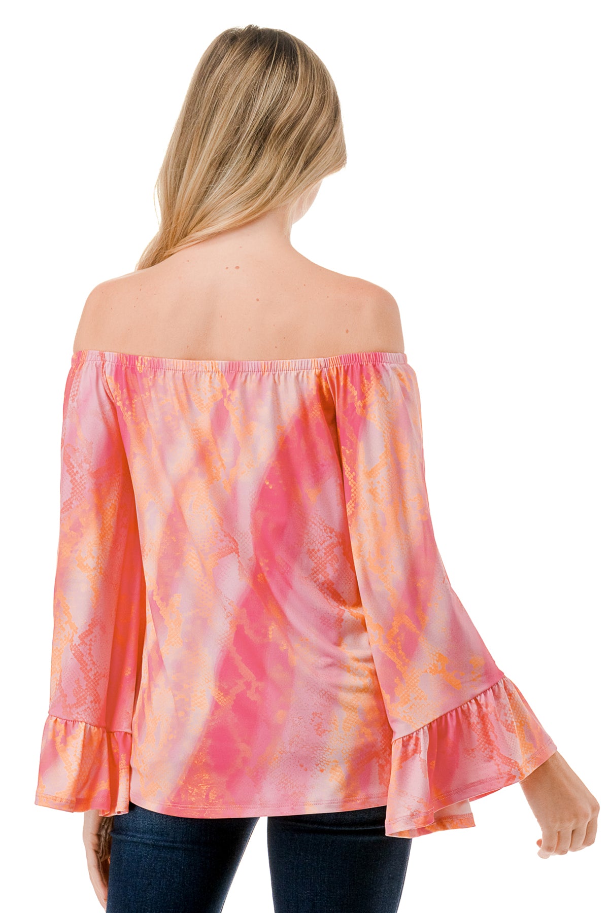 CORDELIA OFF SHOULDER TOP (PINK WATERCOLOR SNAKE)-VT3154