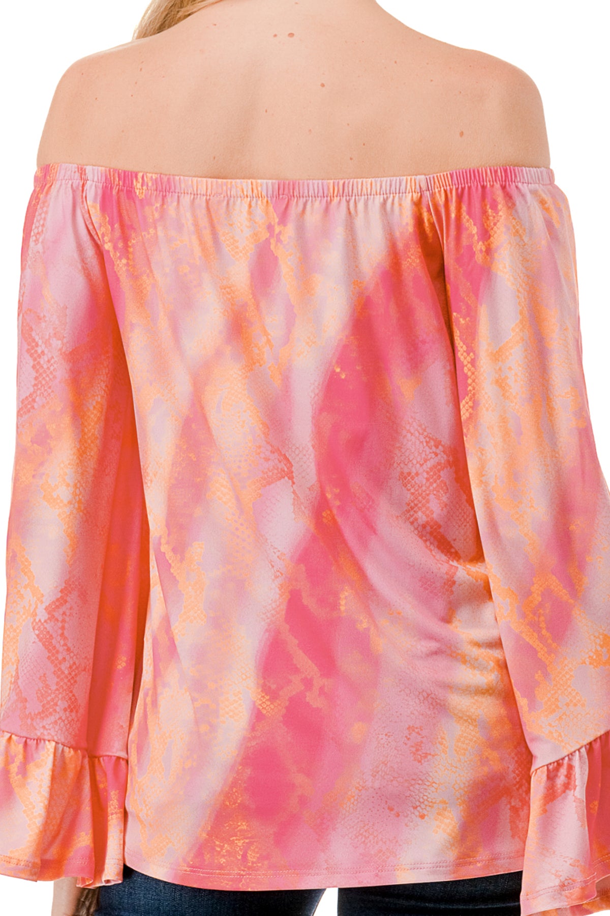 CORDELIA OFF SHOULDER TOP (PINK WATERCOLOR SNAKE)-VT3154