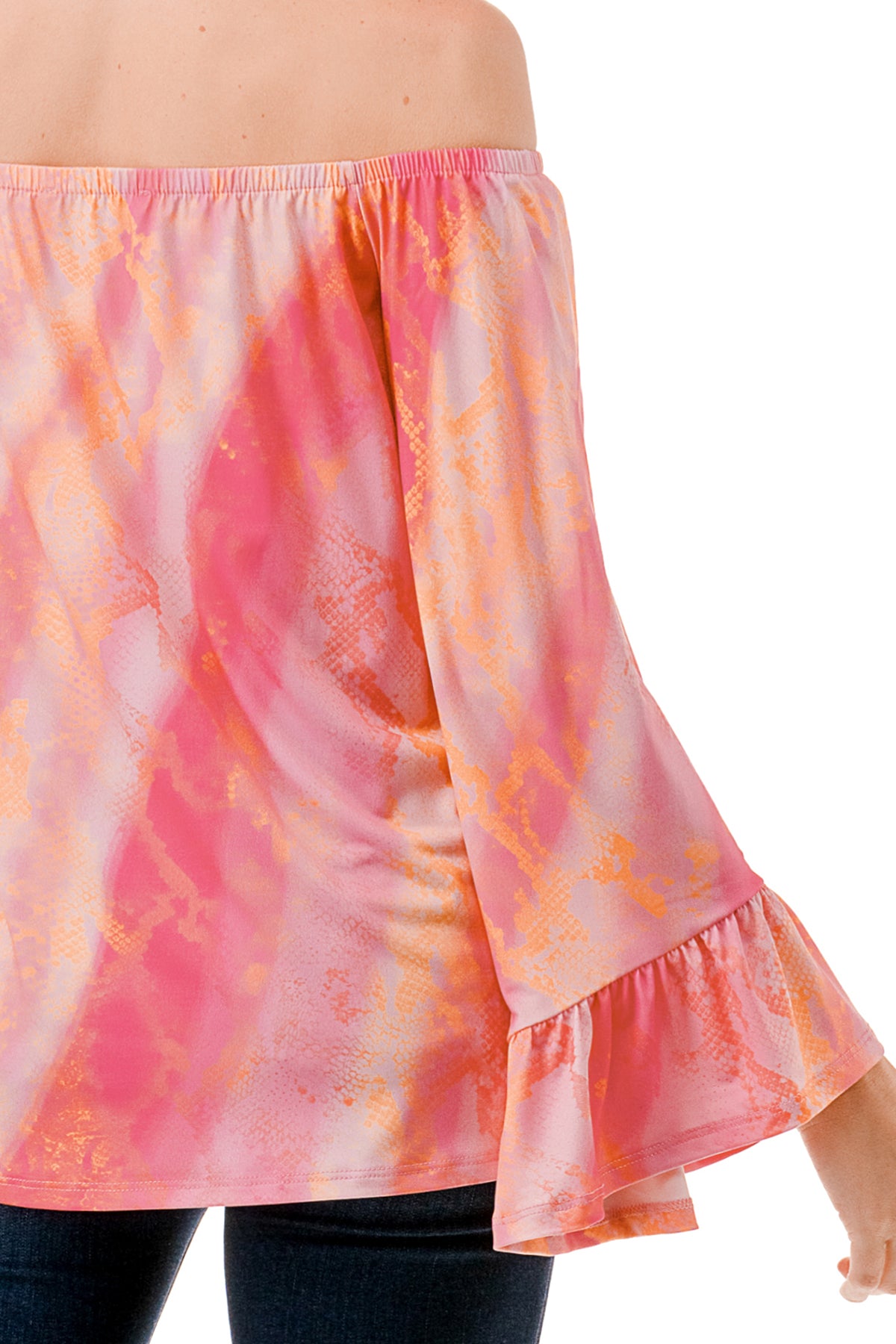CORDELIA OFF SHOULDER TOP (PINK WATERCOLOR SNAKE)-VT3154