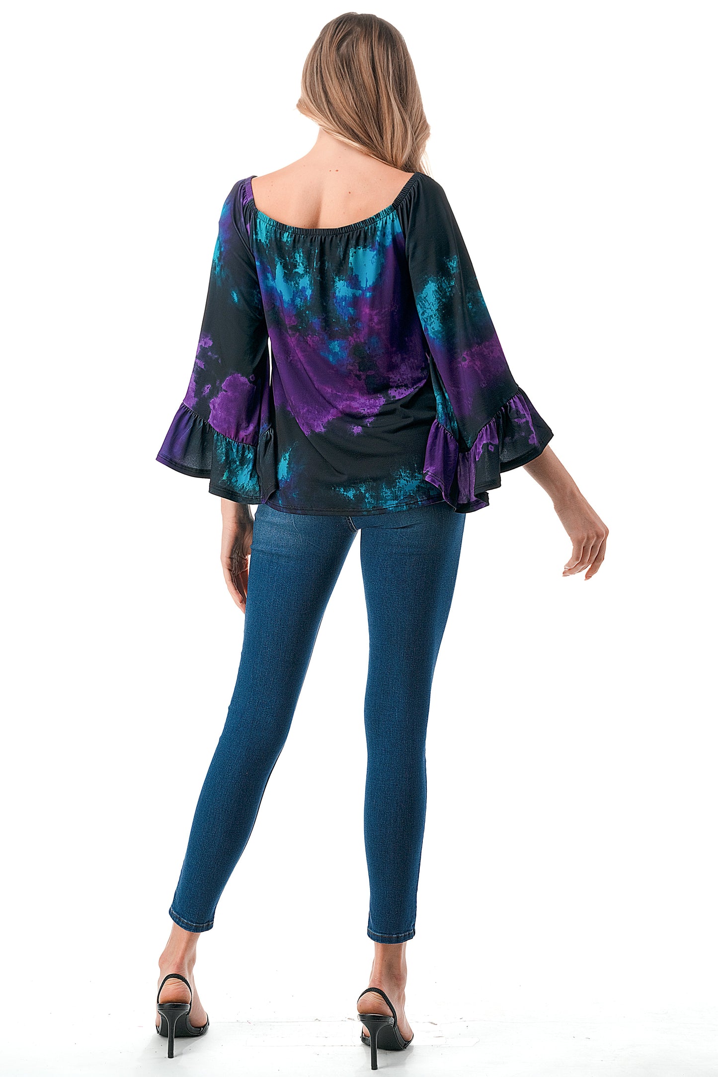 CORDELIA OFF SHOULDER TOP (PURPLE GREEN TIE DYE)-VT3154