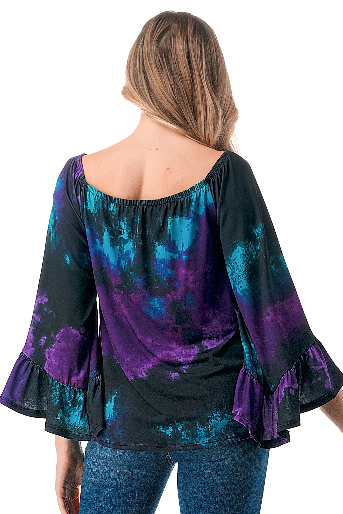 CORDELIA OFF SHOULDER TOP (PURPLE GREEN TIE DYE)-VT3154