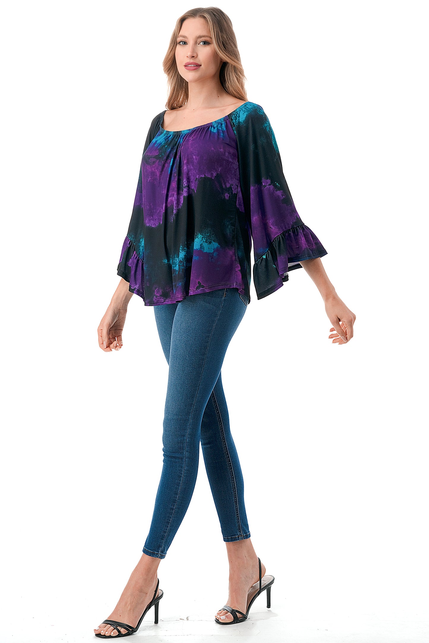 CORDELIA OFF SHOULDER TOP (PURPLE GREEN TIE DYE)-VT3154