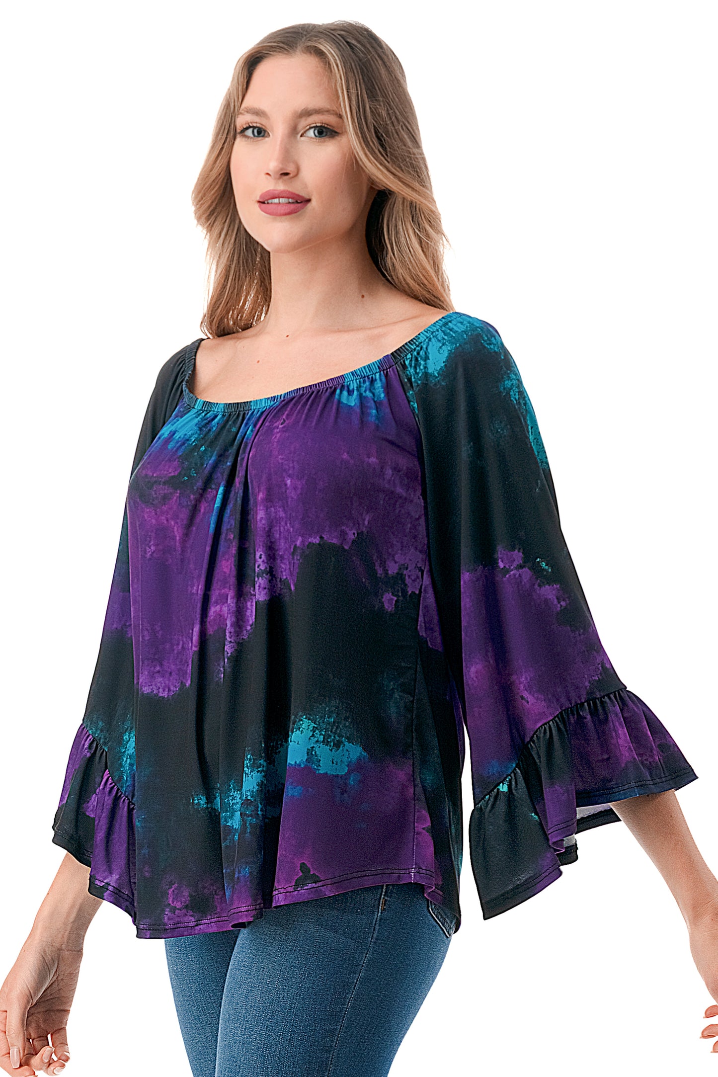 CORDELIA OFF SHOULDER TOP (PURPLE GREEN TIE DYE)-VT3154
