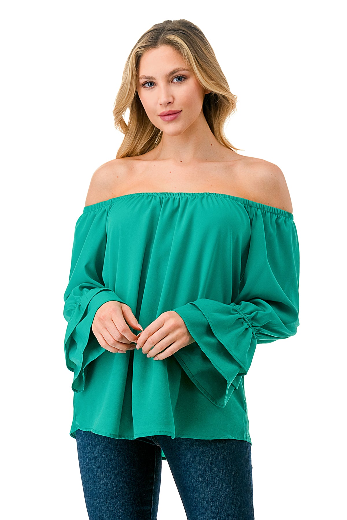 FRANCES OFF SHOULDER TOP (GREEN)- VT3160
