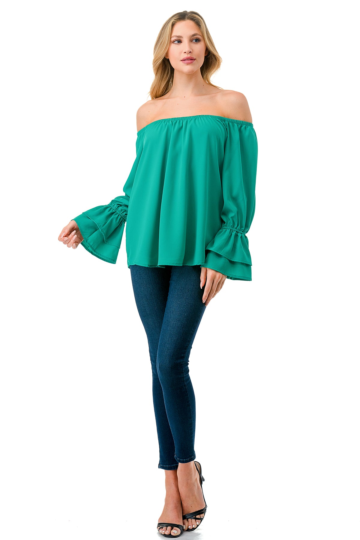 FRANCES OFF SHOULDER TOP (GREEN)- VT3160