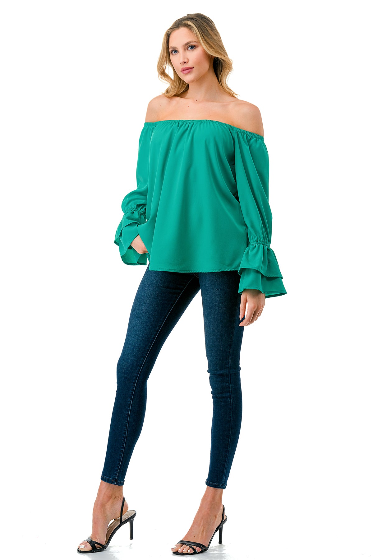 FRANCES OFF SHOULDER TOP (GREEN)- VT3160