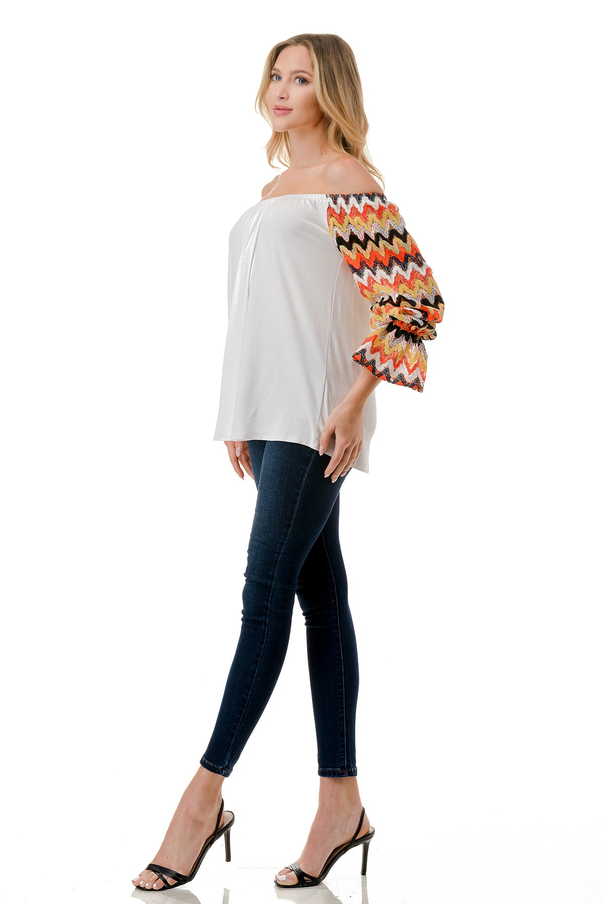 FRANCES OFF SHOULDER TOP (IVORY / ORANGE GREEN WAVE)- VT3160