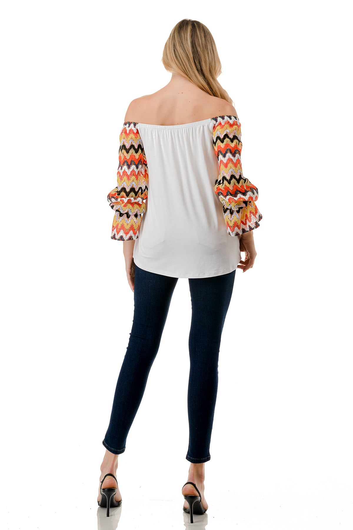 FRANCES OFF SHOULDER TOP (IVORY / ORANGE GREEN WAVE)- VT3160