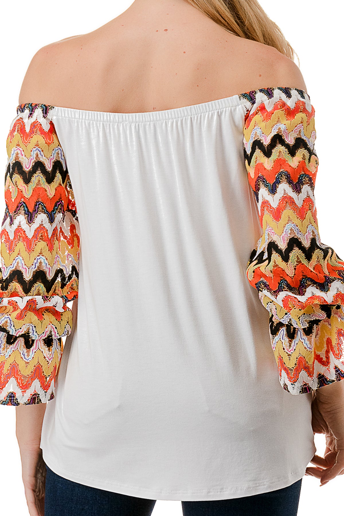 FRANCES OFF SHOULDER TOP (IVORY / ORANGE GREEN WAVE)- VT3160