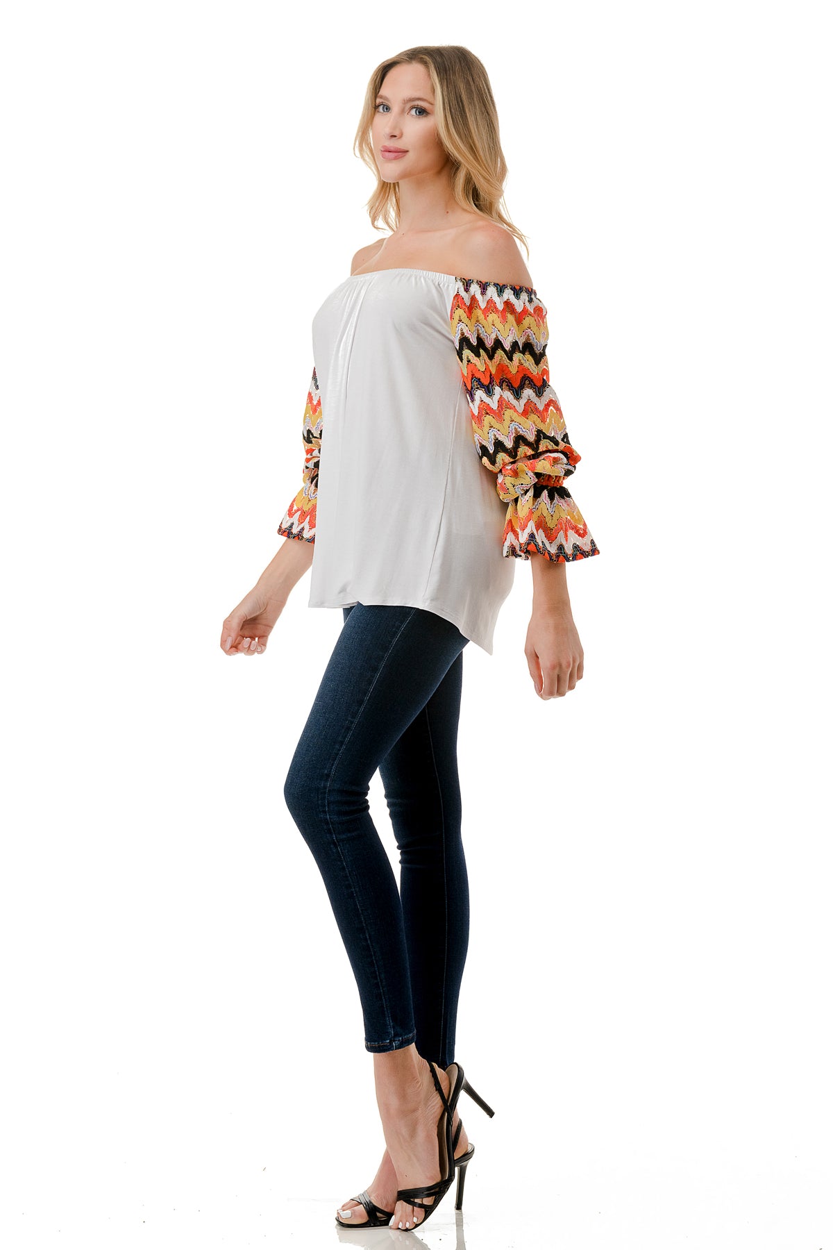 FRANCES OFF SHOULDER TOP (IVORY / ORANGE GREEN WAVE)- VT3160