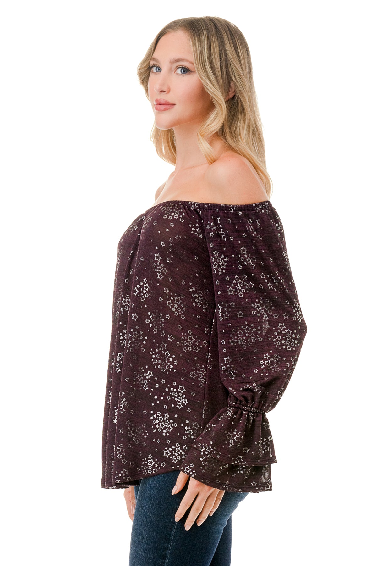 FRANCES OFF SHOULDER TOP (PURPLE SILVER)- VT3160