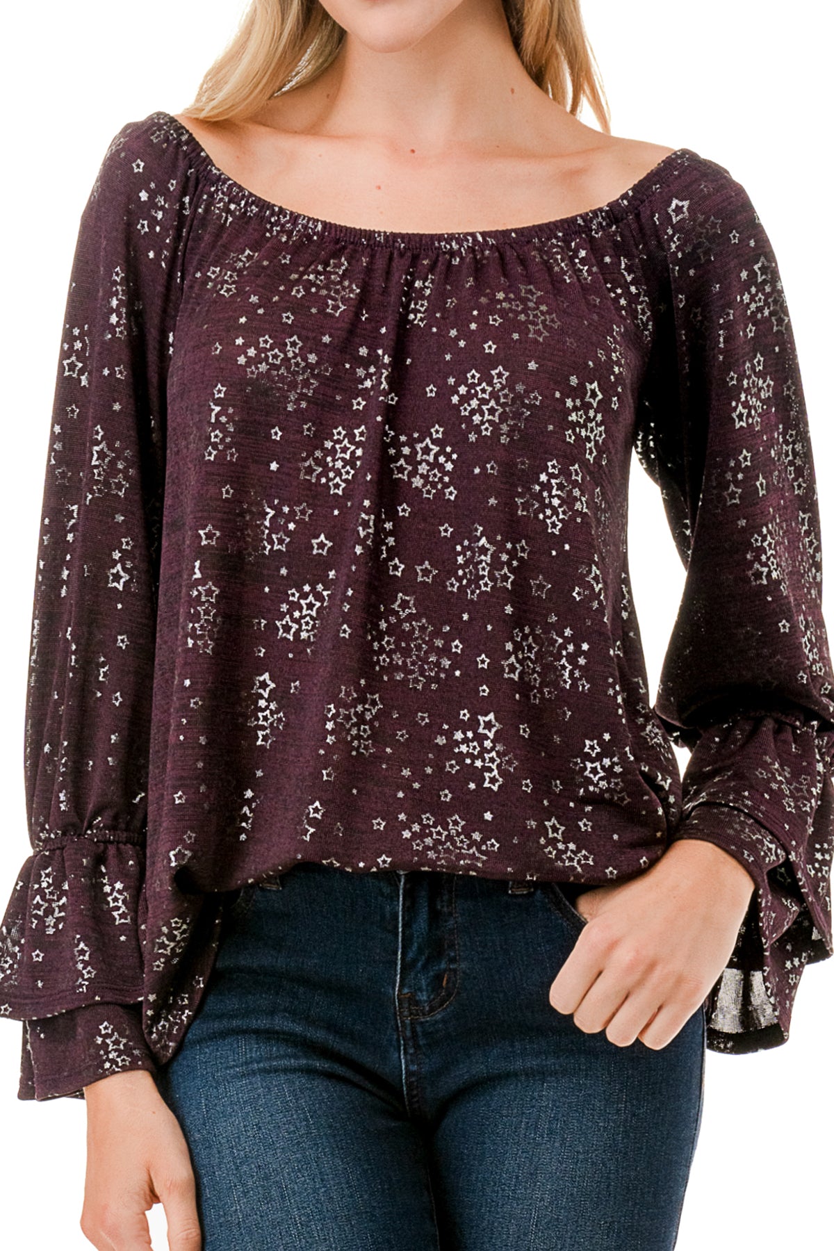 FRANCES OFF SHOULDER TOP (PURPLE SILVER)- VT3160