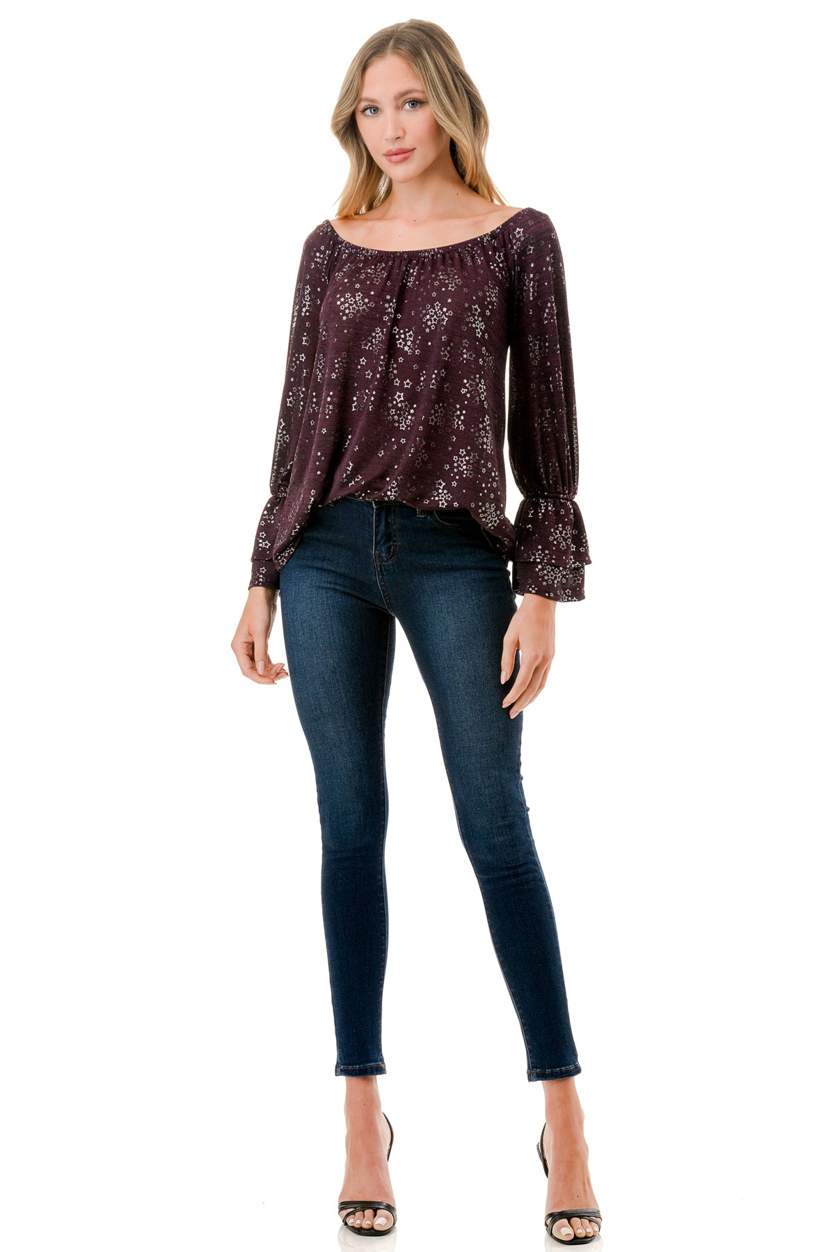 FRANCES OFF SHOULDER TOP (PURPLE SILVER)- VT3160