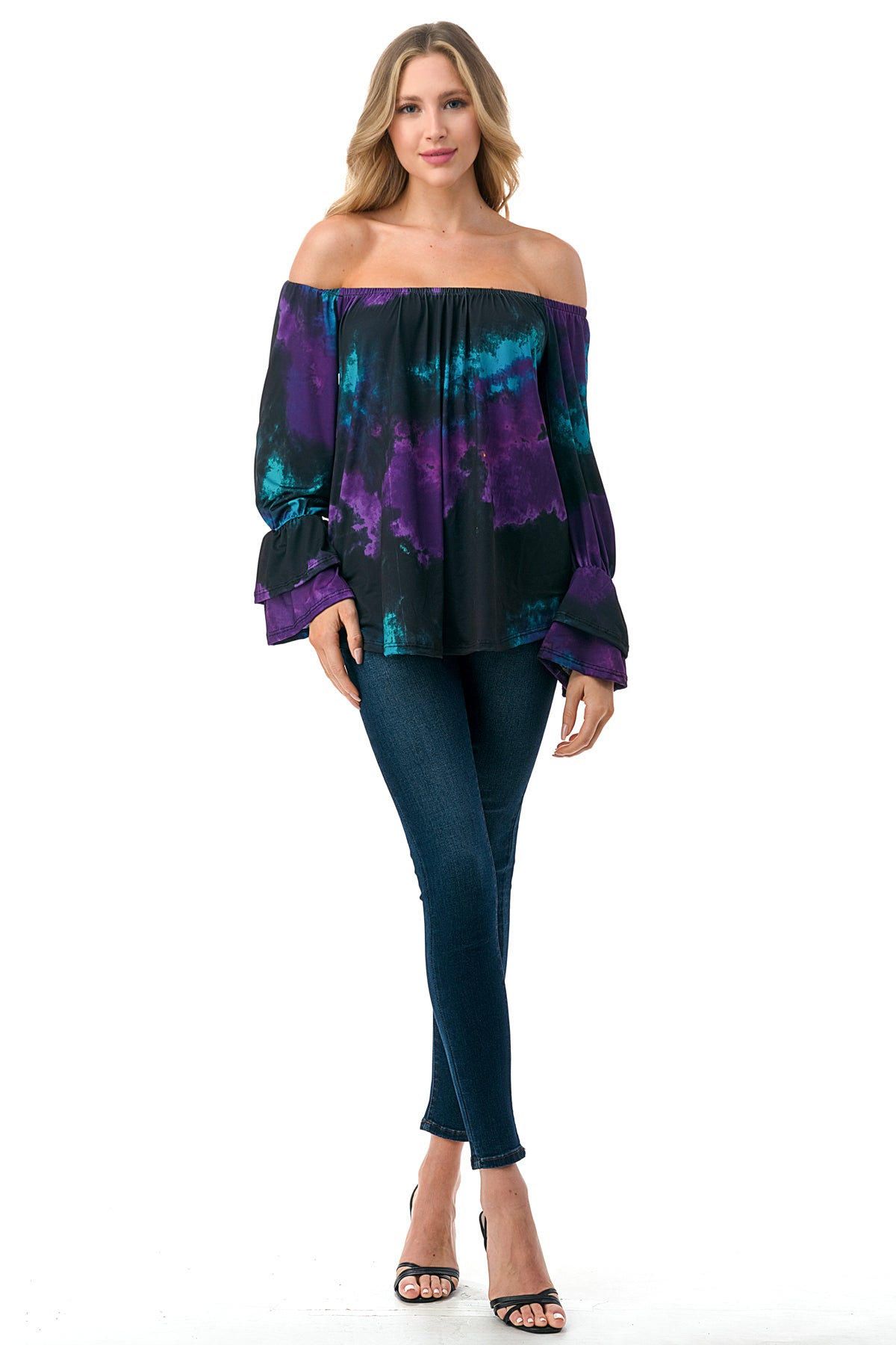 FRANCES OFF SHOULDER TOP (PURPLE TEAL TIE DYE)- VT3160