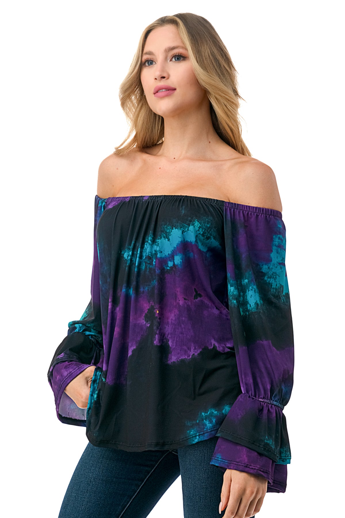 FRANCES OFF SHOULDER TOP (PURPLE TEAL TIE DYE)- VT3160