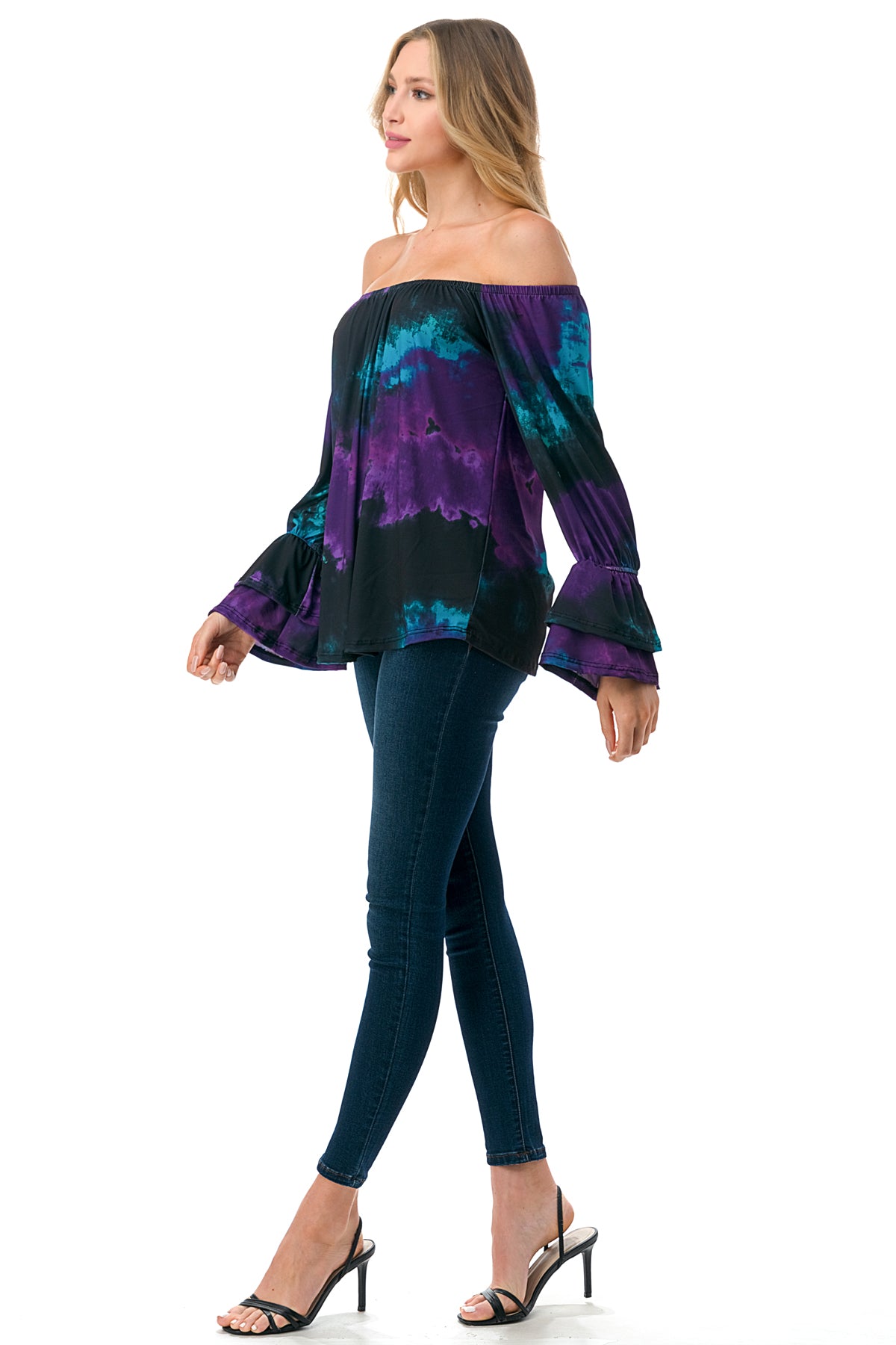 FRANCES OFF SHOULDER TOP (PURPLE TEAL TIE DYE)- VT3160