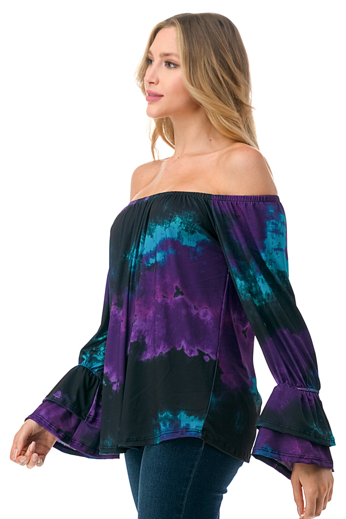 FRANCES OFF SHOULDER TOP (PURPLE TEAL TIE DYE)- VT3160