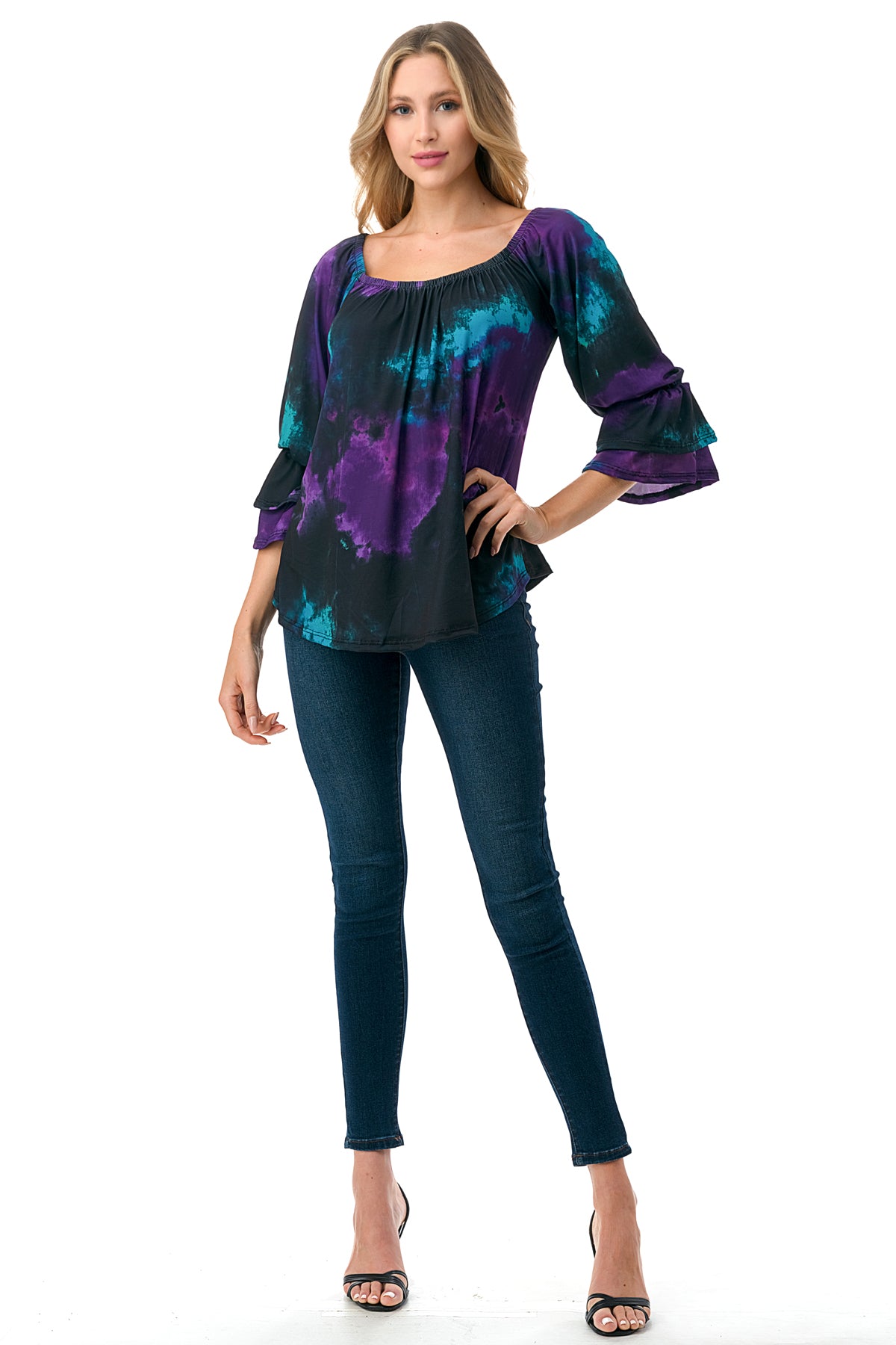 FRANCES OFF SHOULDER TOP (PURPLE TEAL TIE DYE)- VT3160