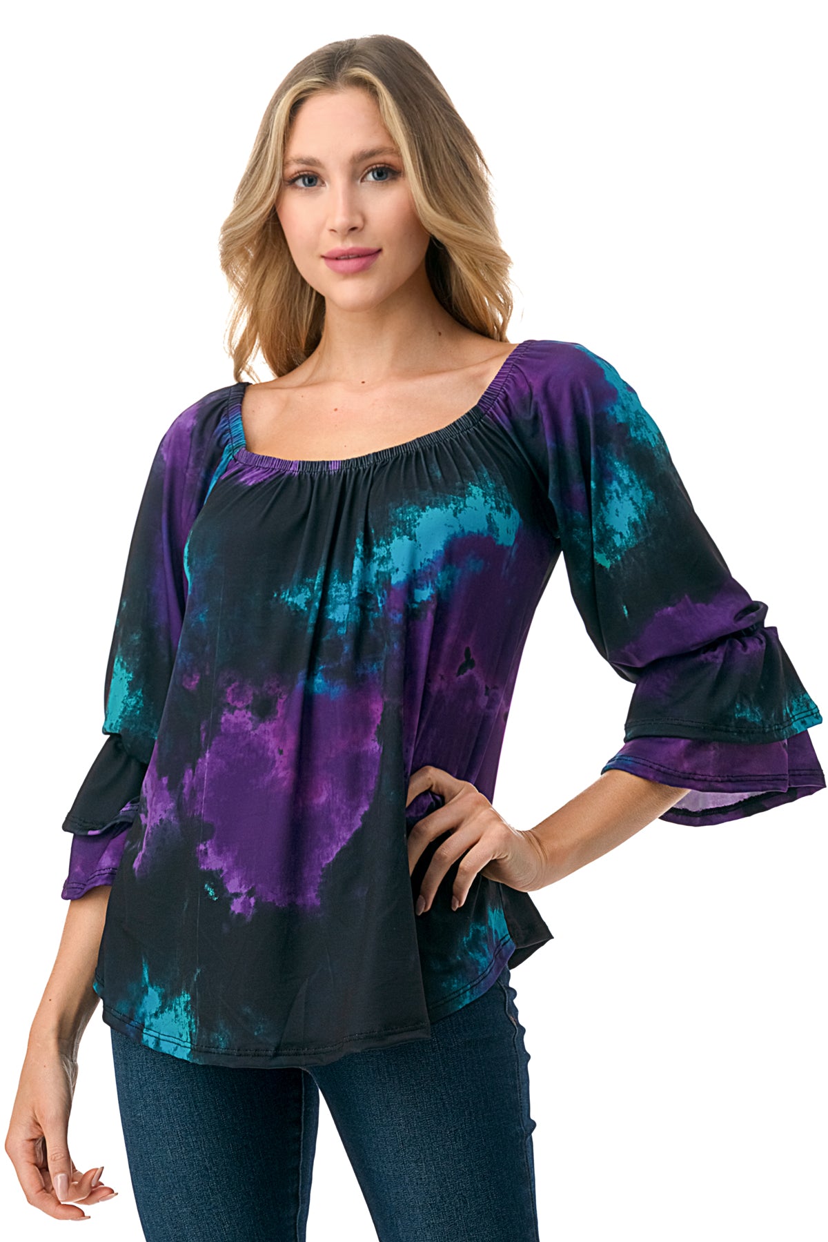 FRANCES OFF SHOULDER TOP (PURPLE TEAL TIE DYE)- VT3160