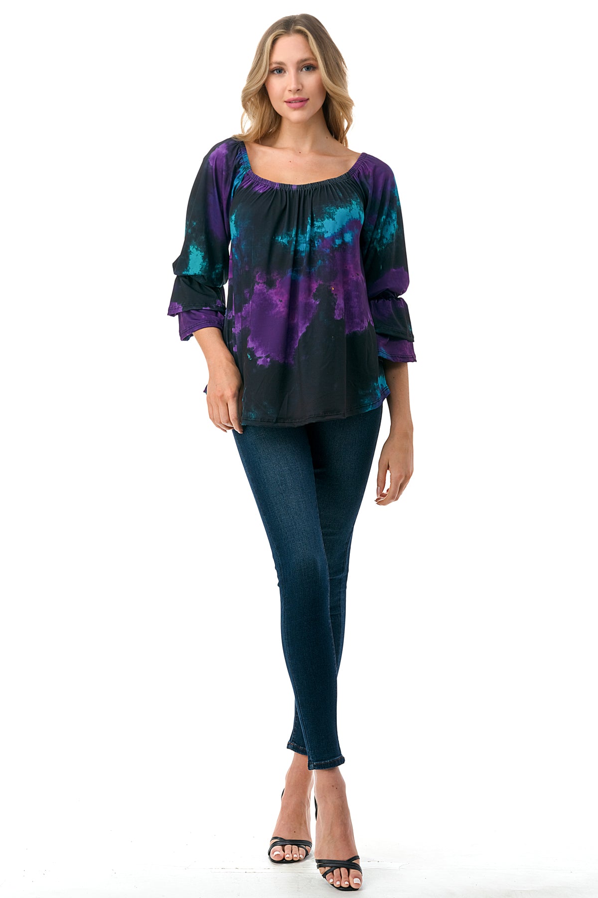 FRANCES OFF SHOULDER TOP (PURPLE TEAL TIE DYE)- VT3160