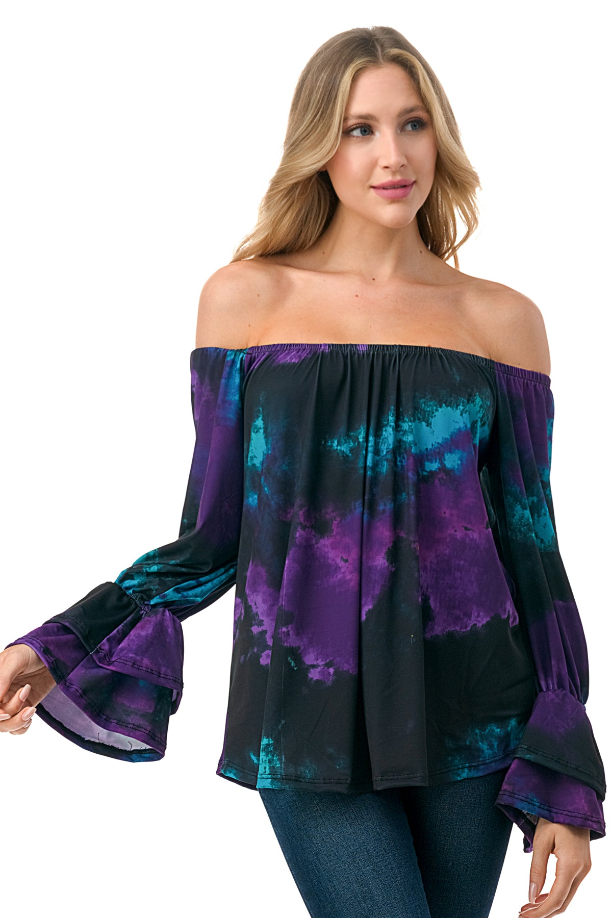 FRANCES OFF SHOULDER TOP (PURPLE TEAL TIE DYE)- VT3160