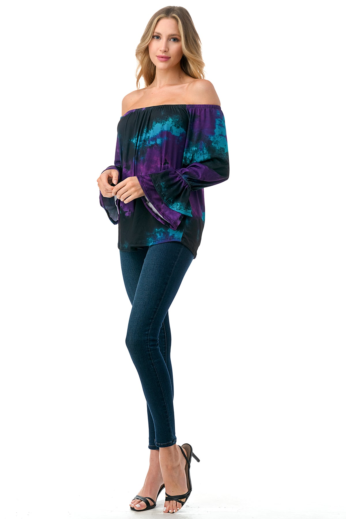 FRANCES OFF SHOULDER TOP (PURPLE TEAL TIE DYE)- VT3160