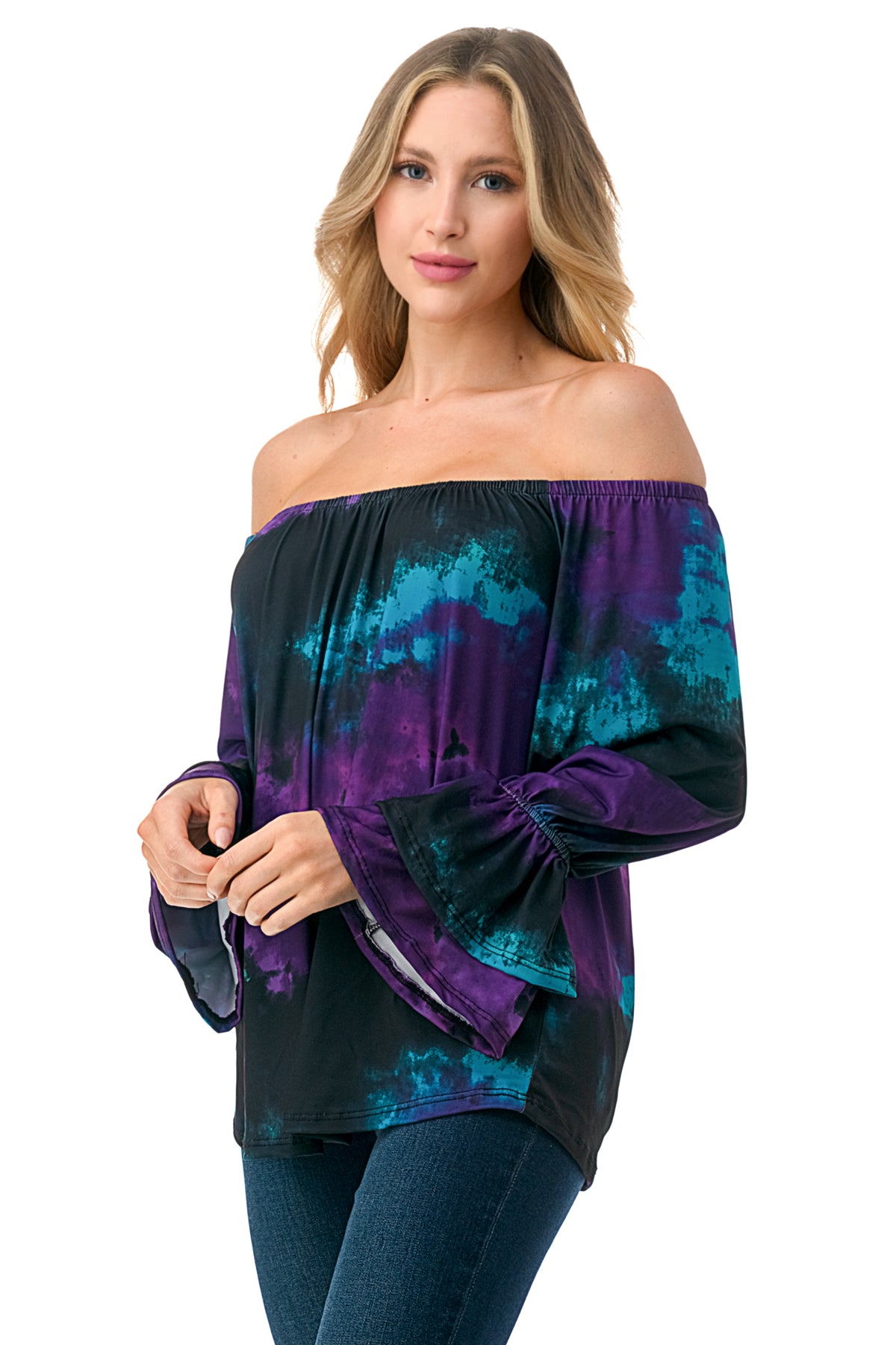 FRANCES OFF SHOULDER TOP (PURPLE TEAL TIE DYE)- VT3160