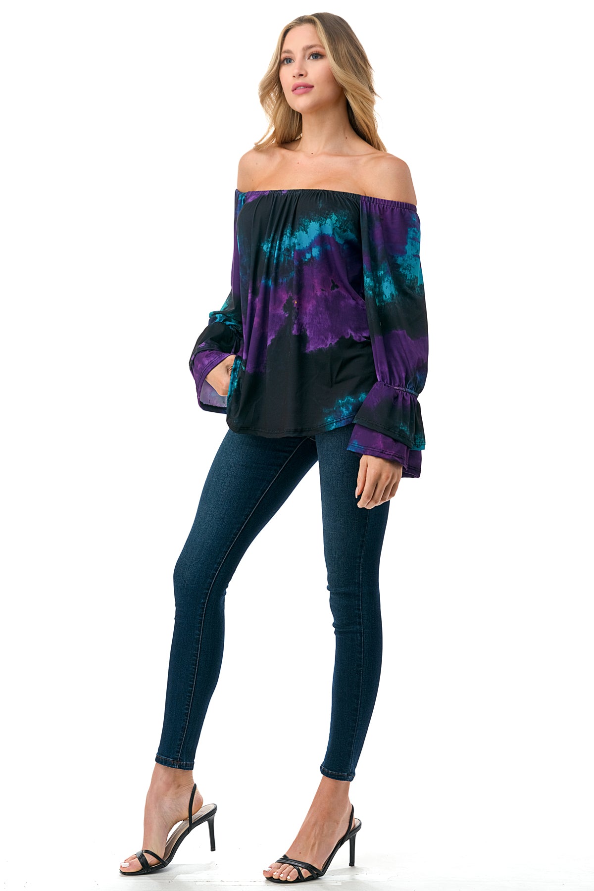 FRANCES OFF SHOULDER TOP (PURPLE TEAL TIE DYE)- VT3160