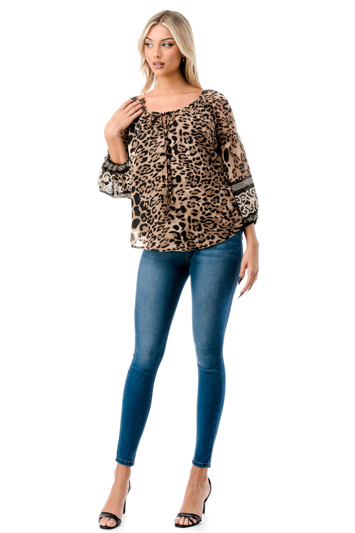 JANE FRONT KEY HOLE TOP (LEOPARD CHIFFON)- VT3170